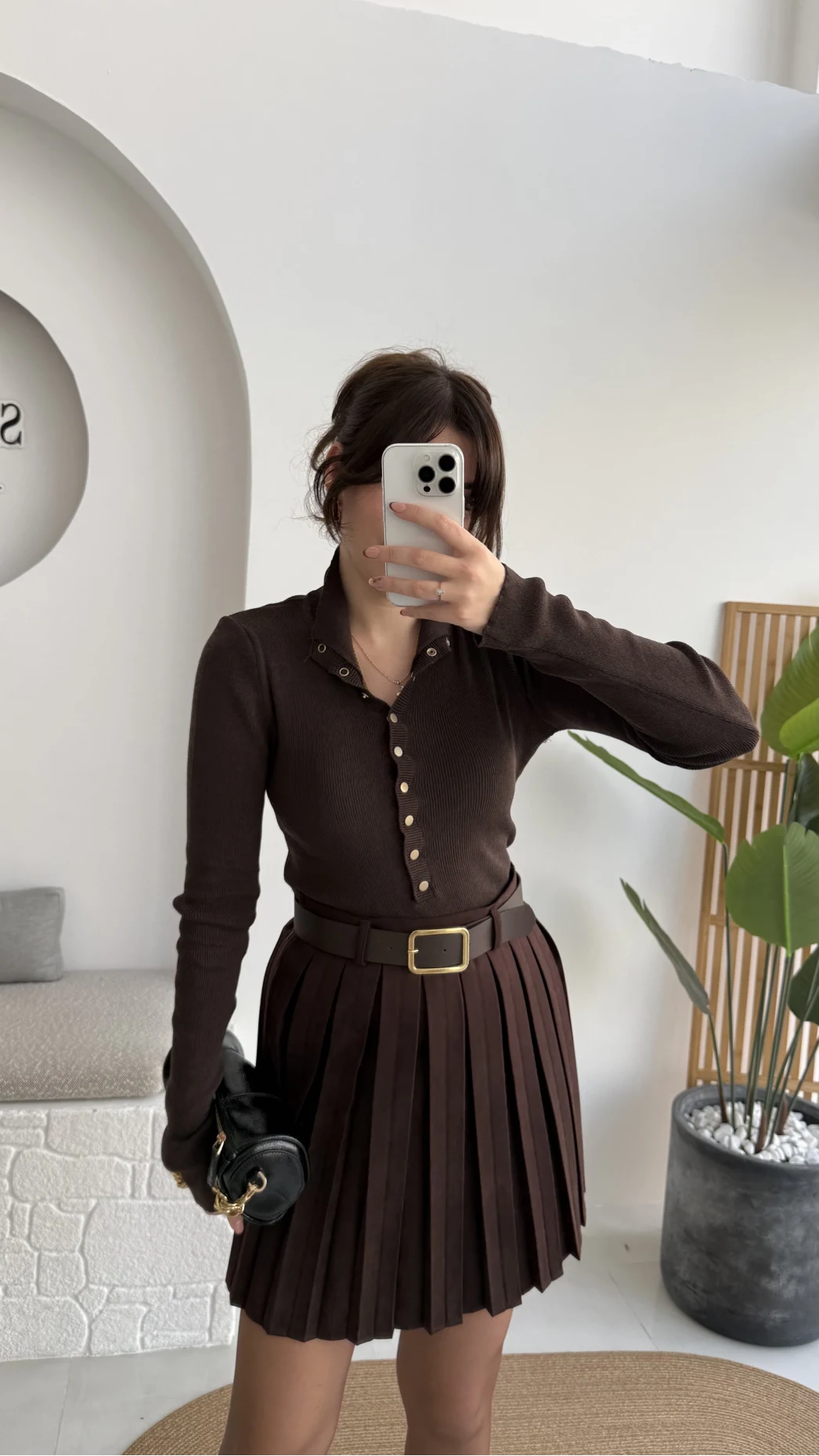 Sasha Dik Yaka Düğmeli Triko Kazak - Acı Kahve