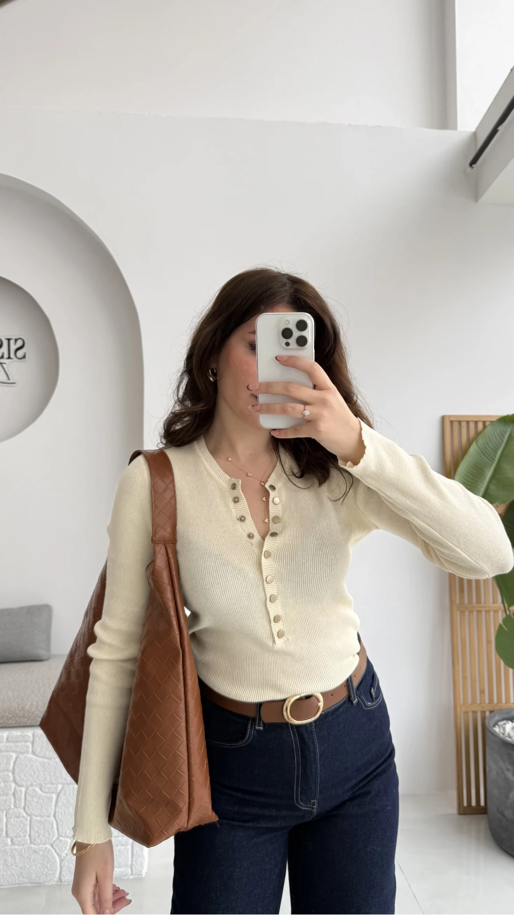 Sasha Dik Yaka Düğmeli Triko Kazak - Ekru