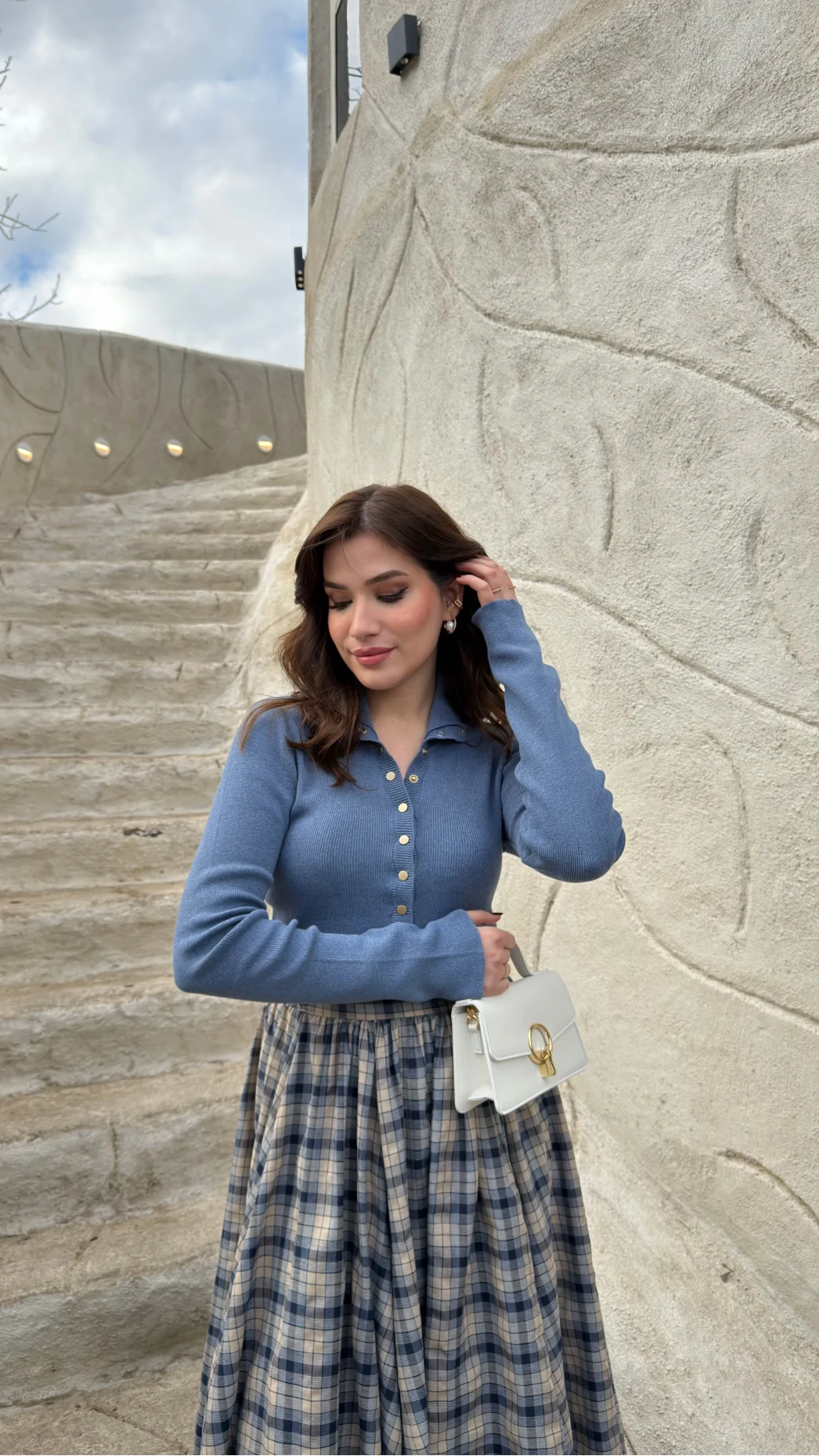 Sasha Dik Yaka Düğmeli Triko Kazak - İndigo