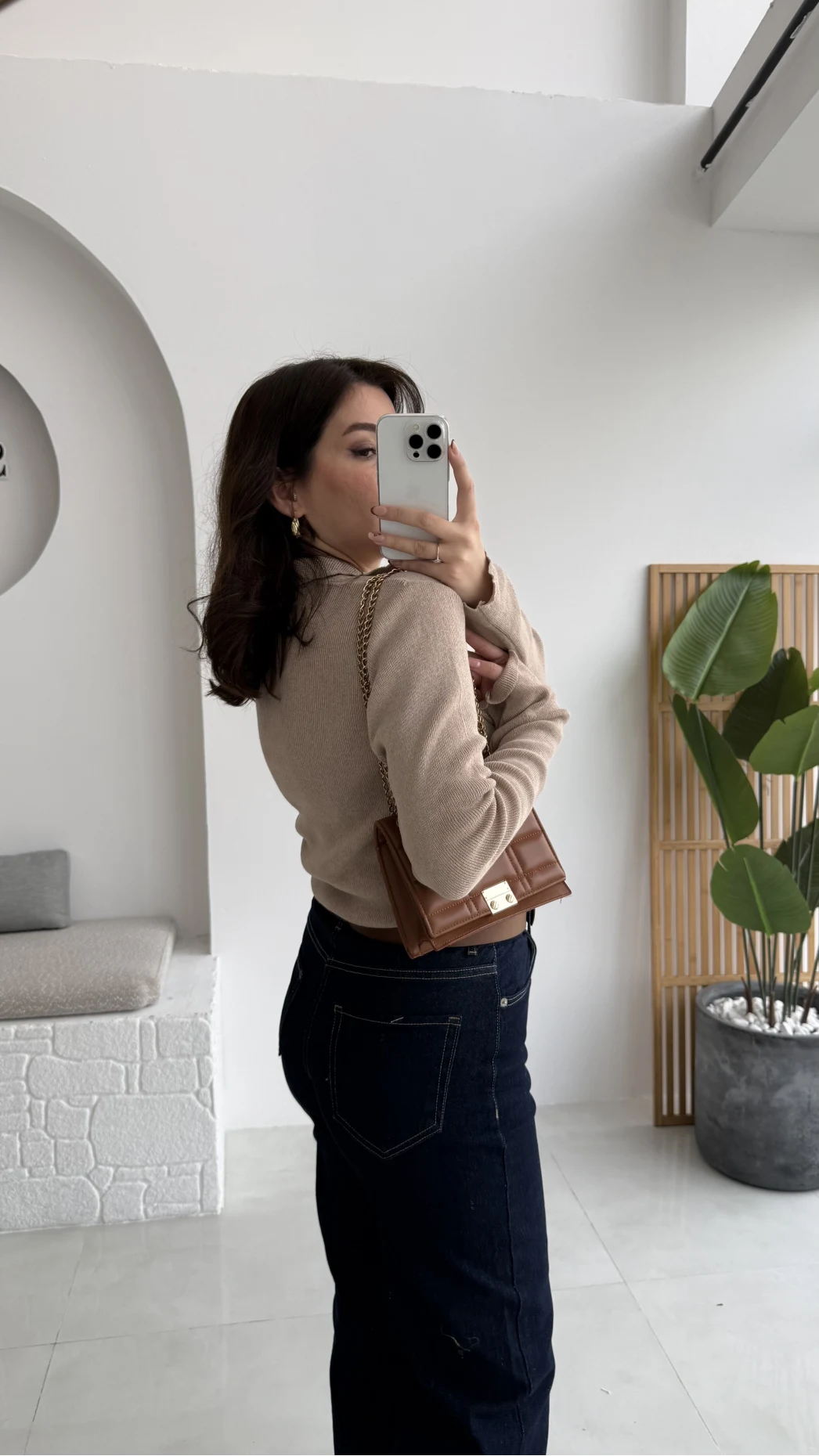 Sasha Dik Yaka Düğmeli Triko Kazak - Vizon