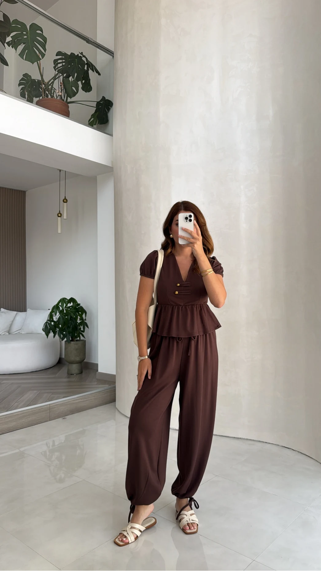 Saskia Modal Bluz Pantolon Takım - Kahverengi - Kod: 4165
