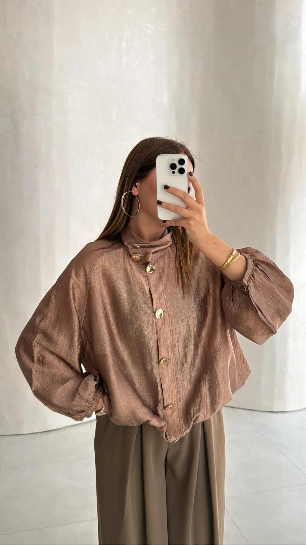 Saten Bomber İnce Ceket - Vizon - Kod: 9775