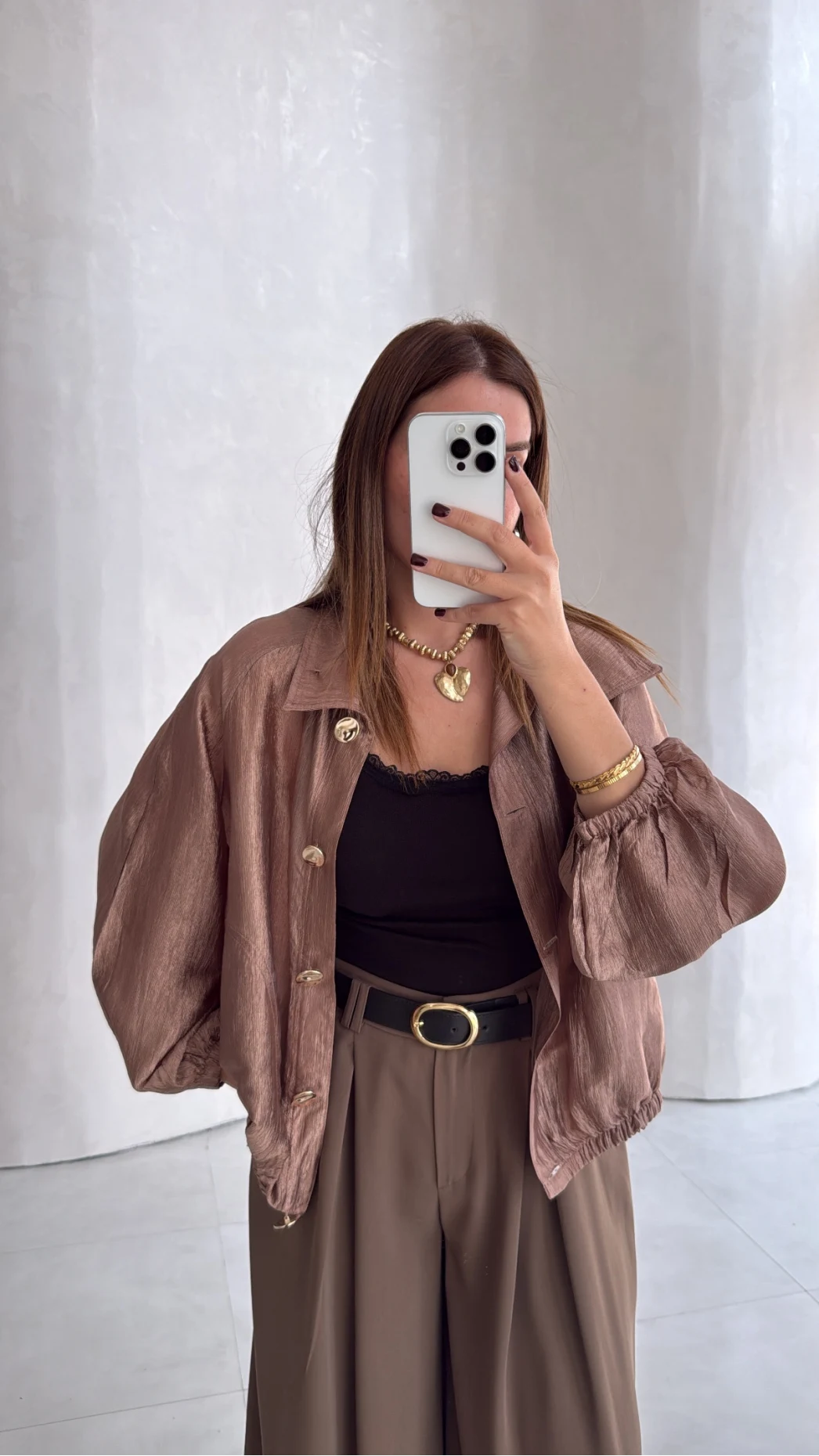 Saten Bomber İnce Ceket - Vizon - Kod: 9775