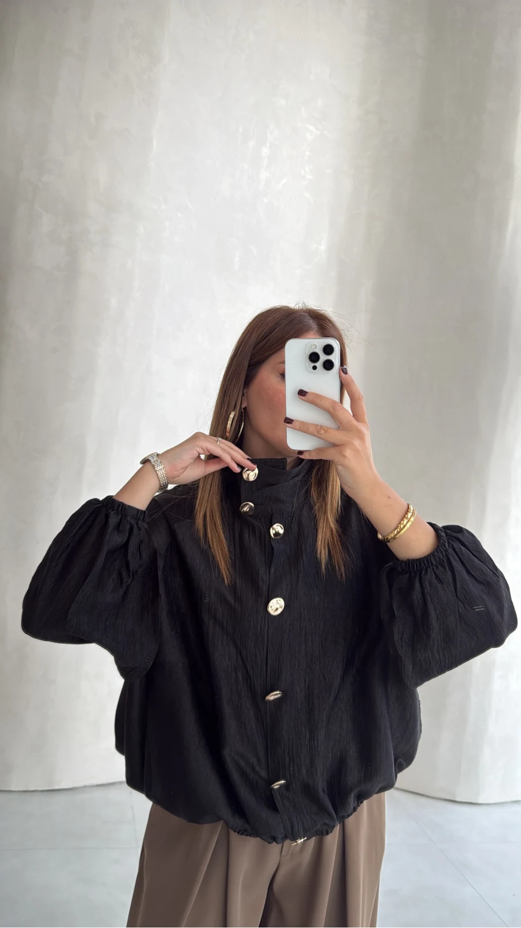 Saten Bomber İnce Ceket - Siyah - Kod: 9775