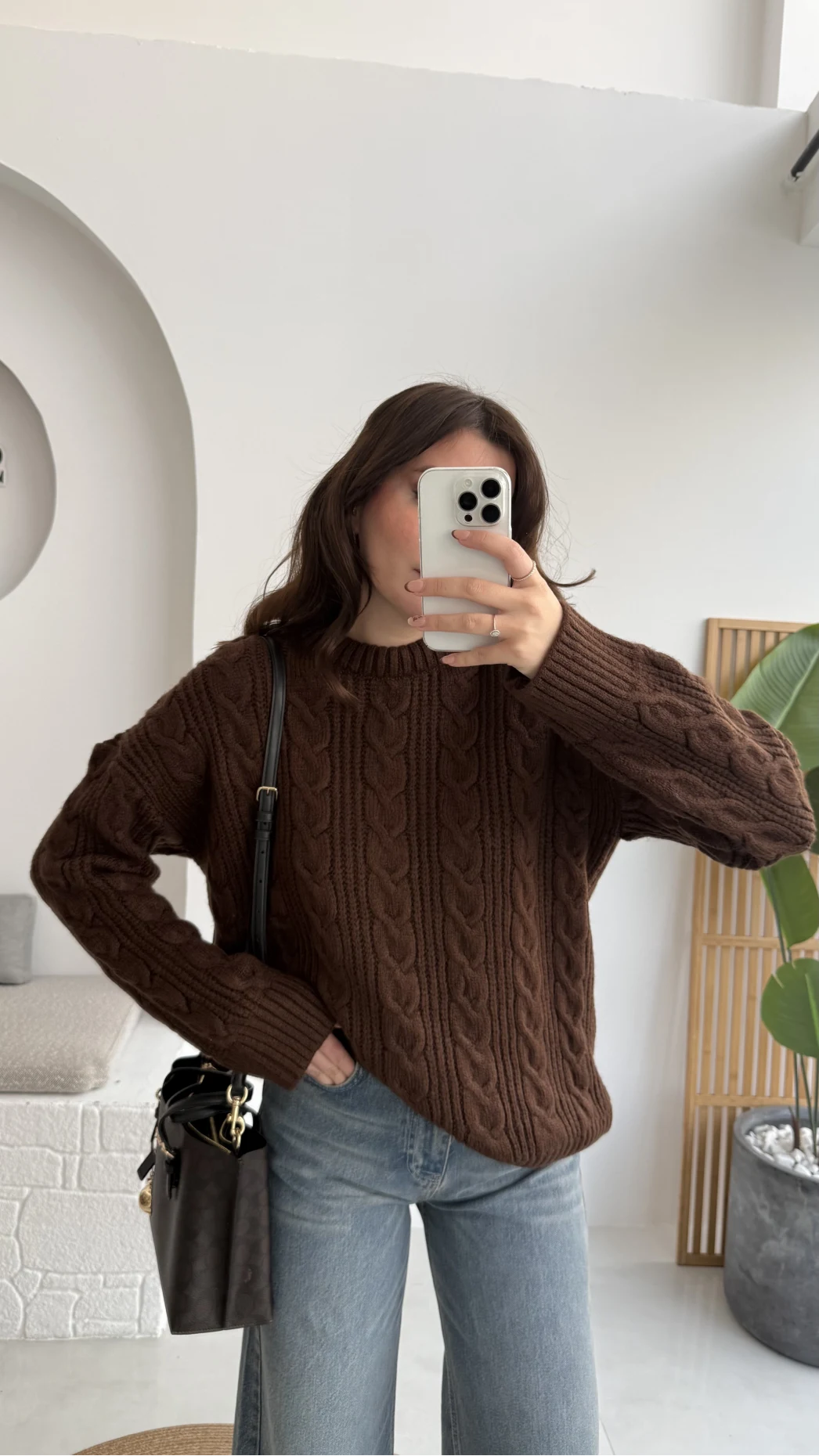 Selani Bisiklet Yaka Örgü Kazak - Acı Kahve - Kod: 4519