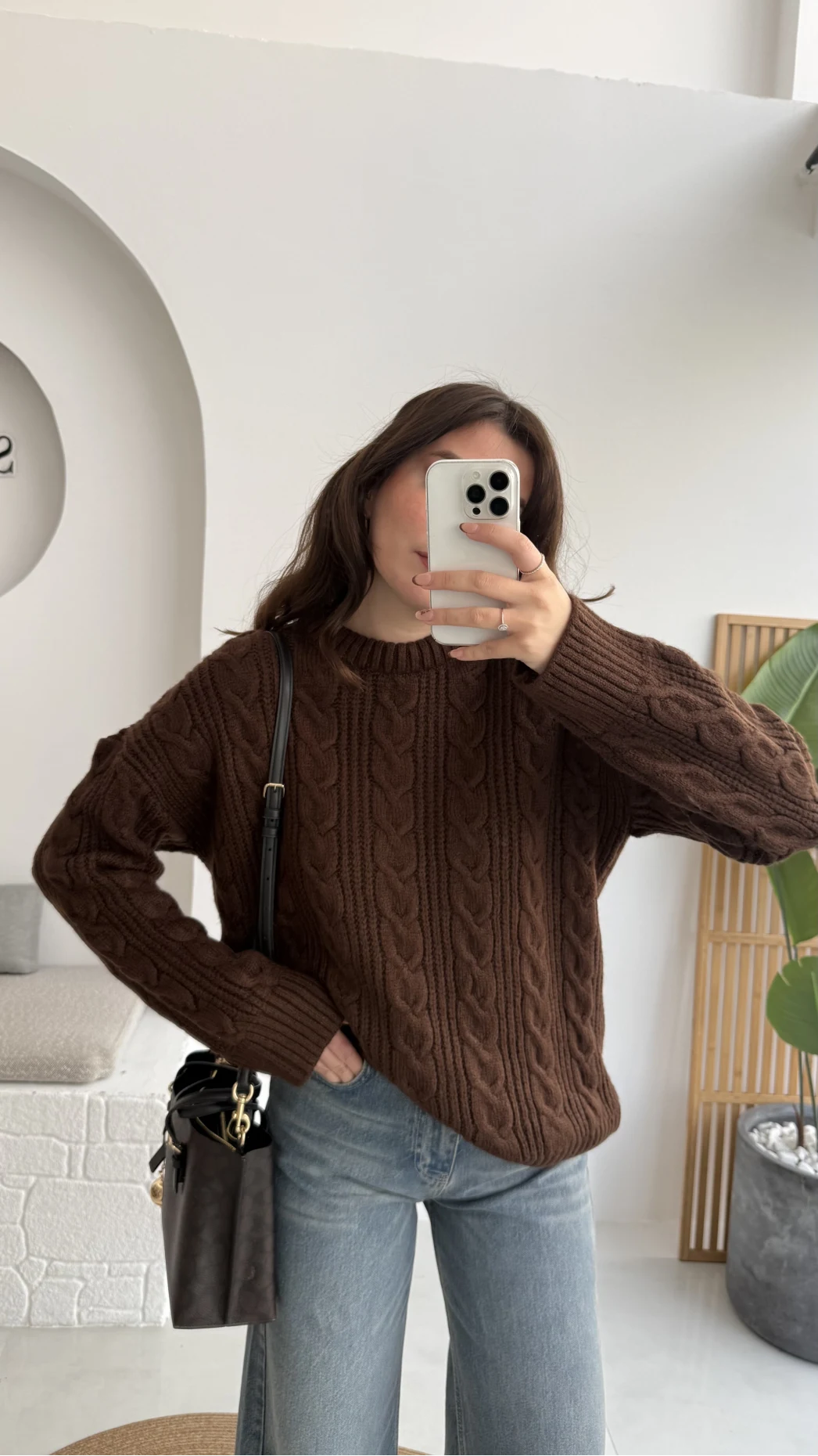 Selani Bisiklet Yaka Örgü Kazak - Acı Kahve - Kod: 4519