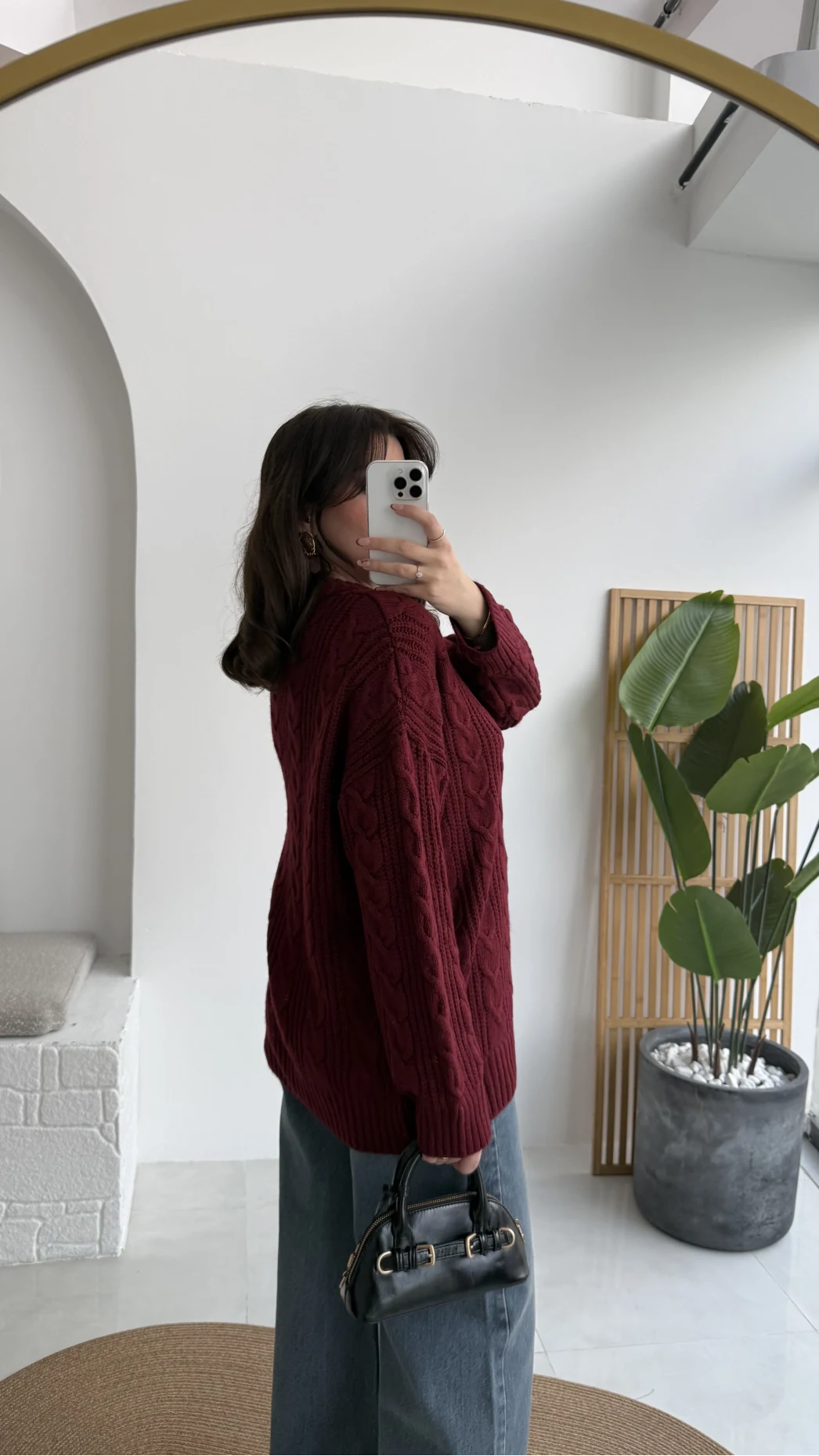 Selani Bisiklet Yaka Örgü Kazak - Bordo - Kod: 4519