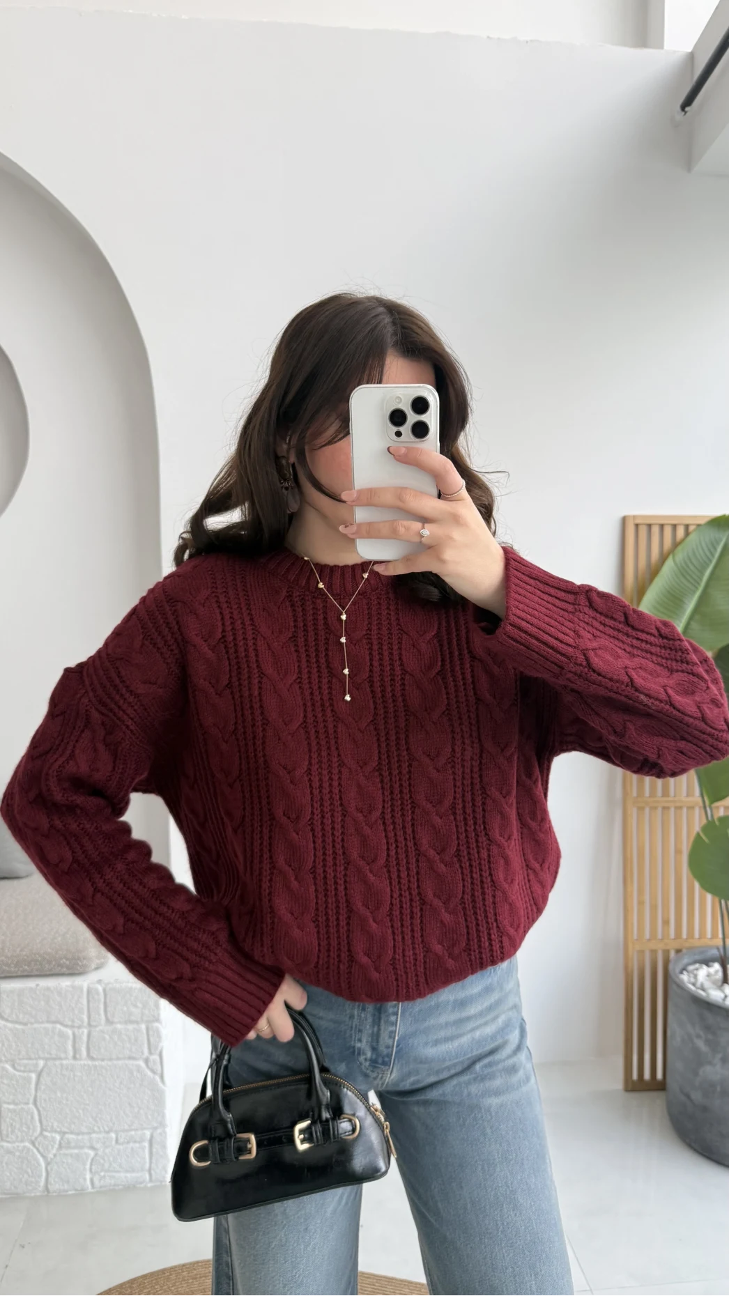 Selani Bisiklet Yaka Örgü Kazak - Bordo - Kod: 4519