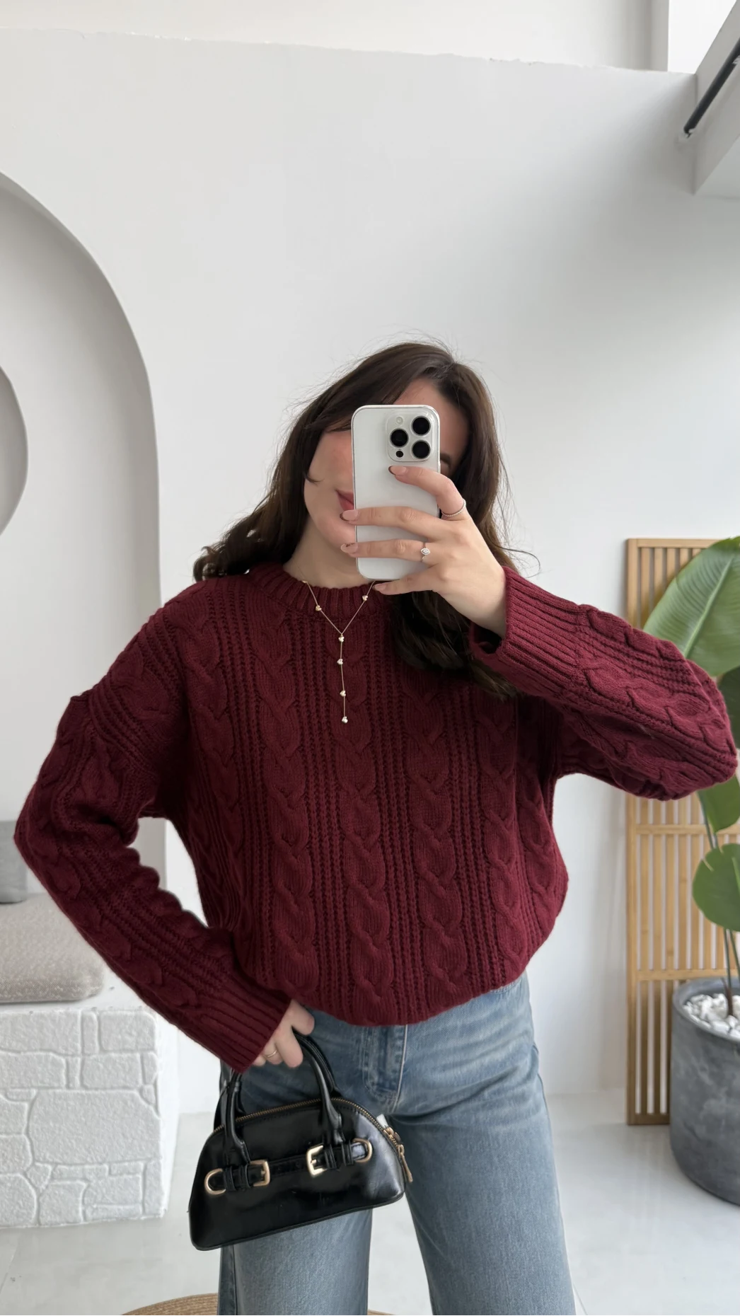 Selani Bisiklet Yaka Örgü Kazak - Bordo - Kod: 4519