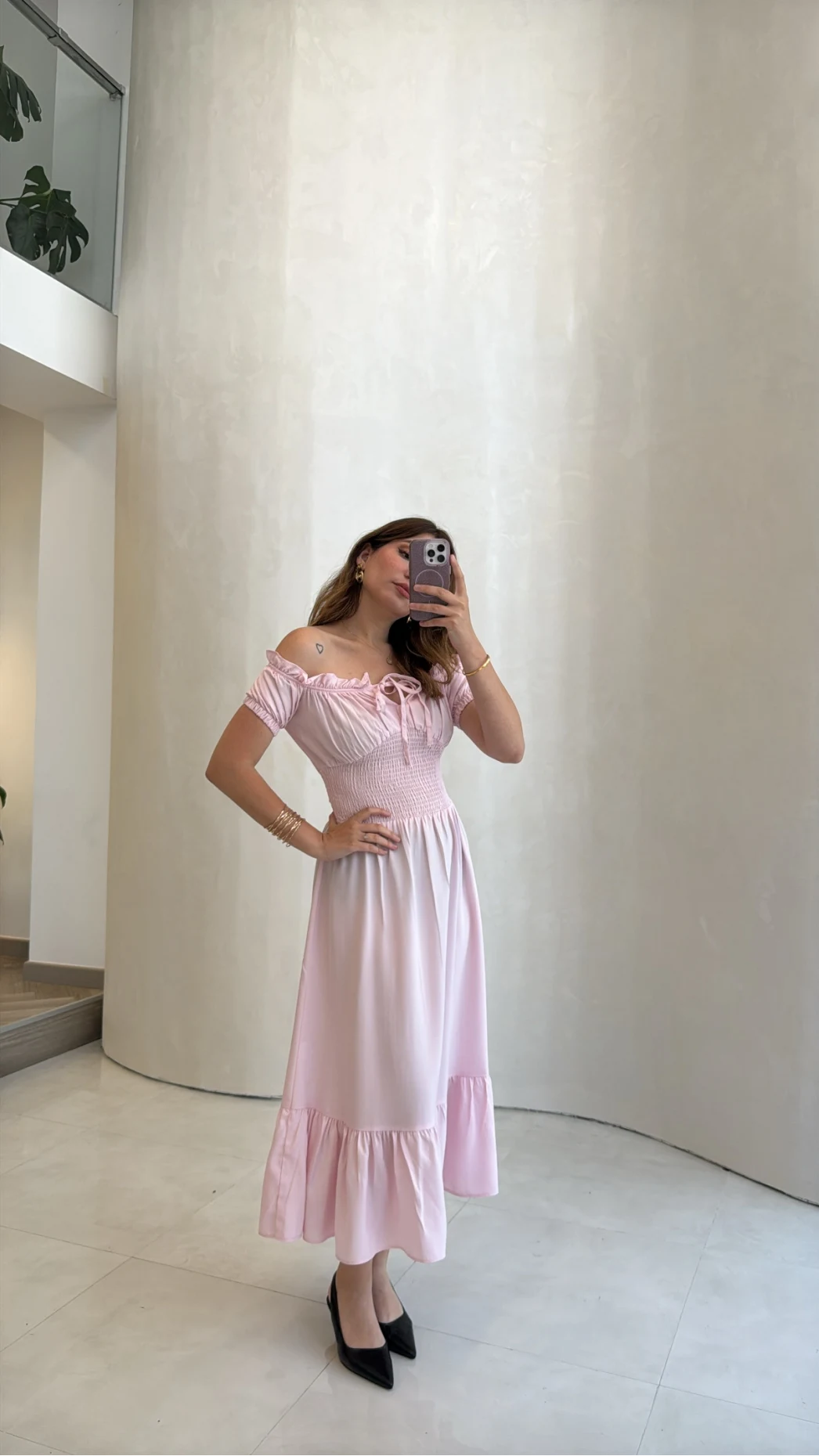 Selene Beli Gipeli Tensel Elbise - Pembe - Kod: 4235