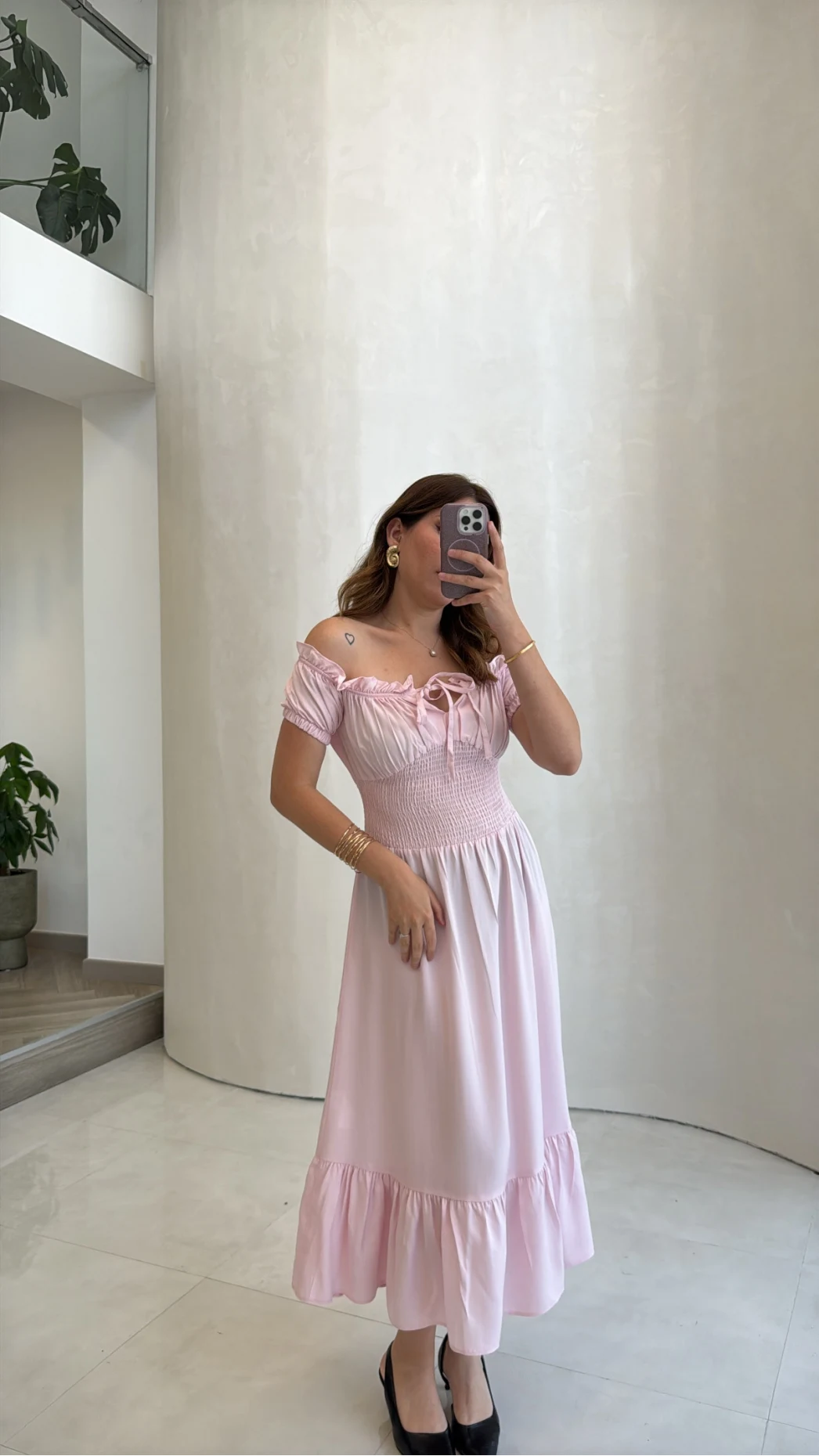 Selene Beli Gipeli Tensel Elbise - Pembe - Kod: 4235
