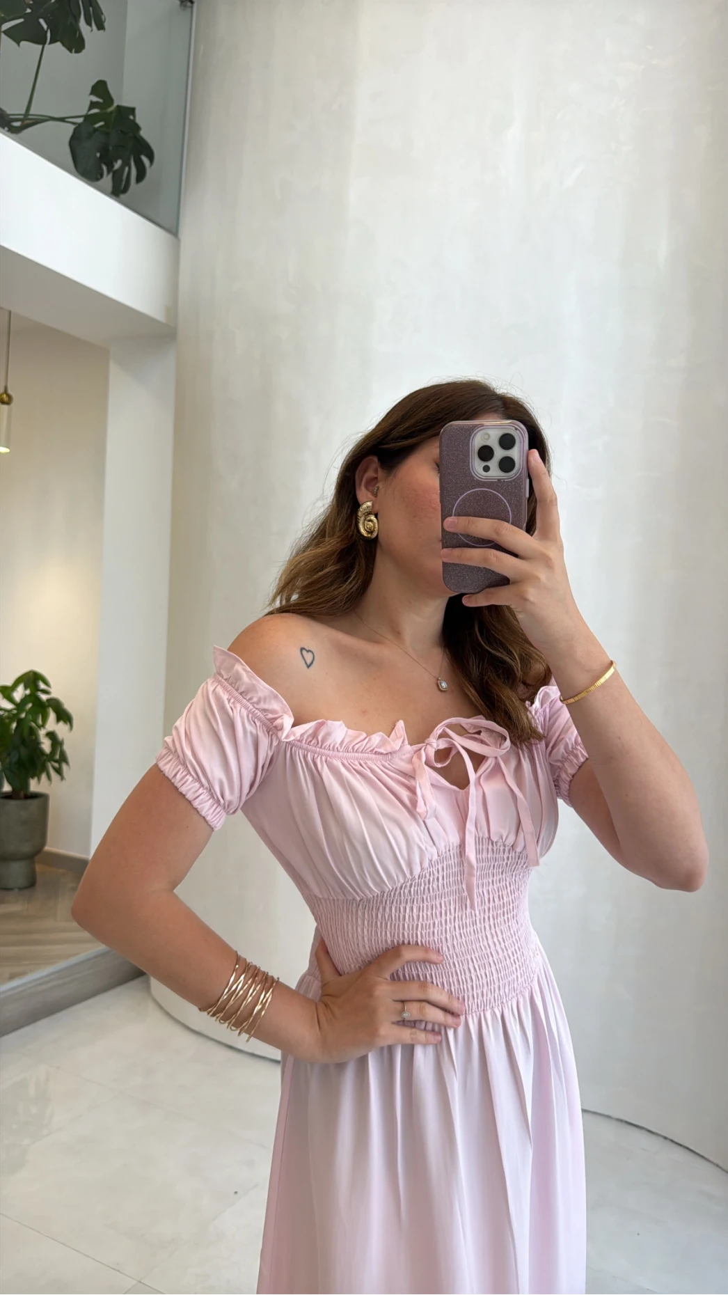 Selene Beli Gipeli Tensel Elbise - Pembe - Kod: 4235
