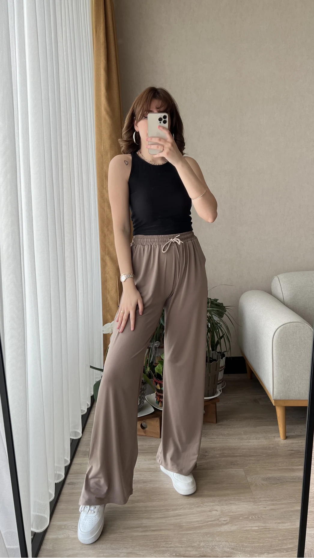 Sendy Kahve Tonları Yırtmaçlı Palazzo Pantolon