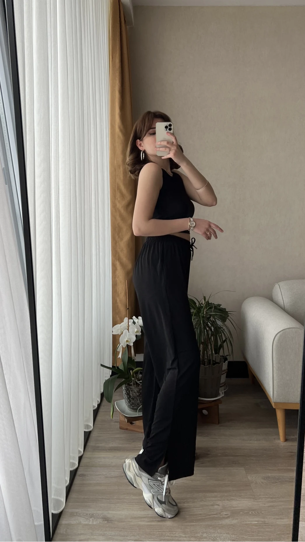 Sendy Siyah Yırtmaçlı Palazzo Pantolon