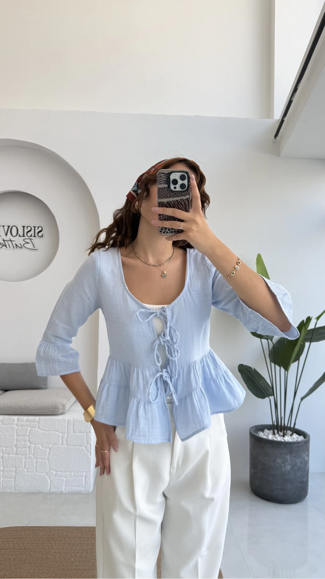 1013 - Seren Katlı Bağlamalı Bluz - Bebe Mavisi