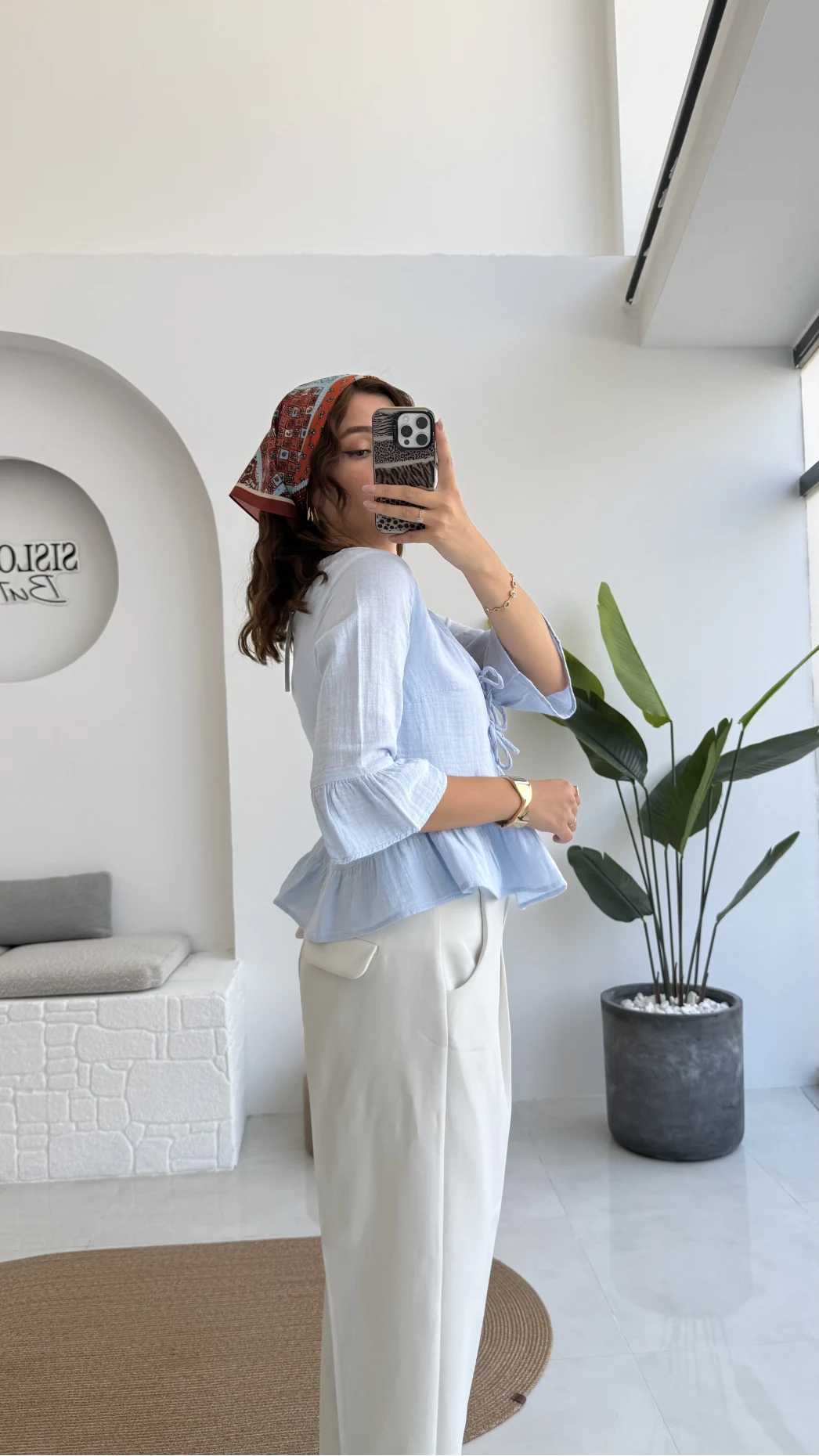 1013 - Seren Katlı Bağlamalı Bluz - Bebe Mavisi