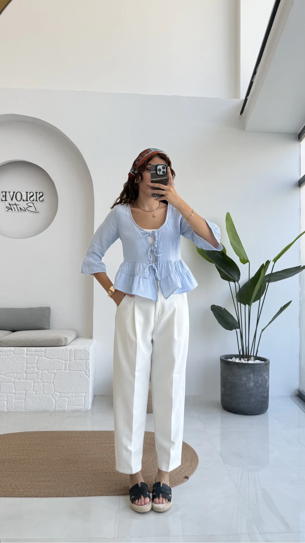 1013 - Seren Katlı Bağlamalı Bluz - Bebe Mavisi