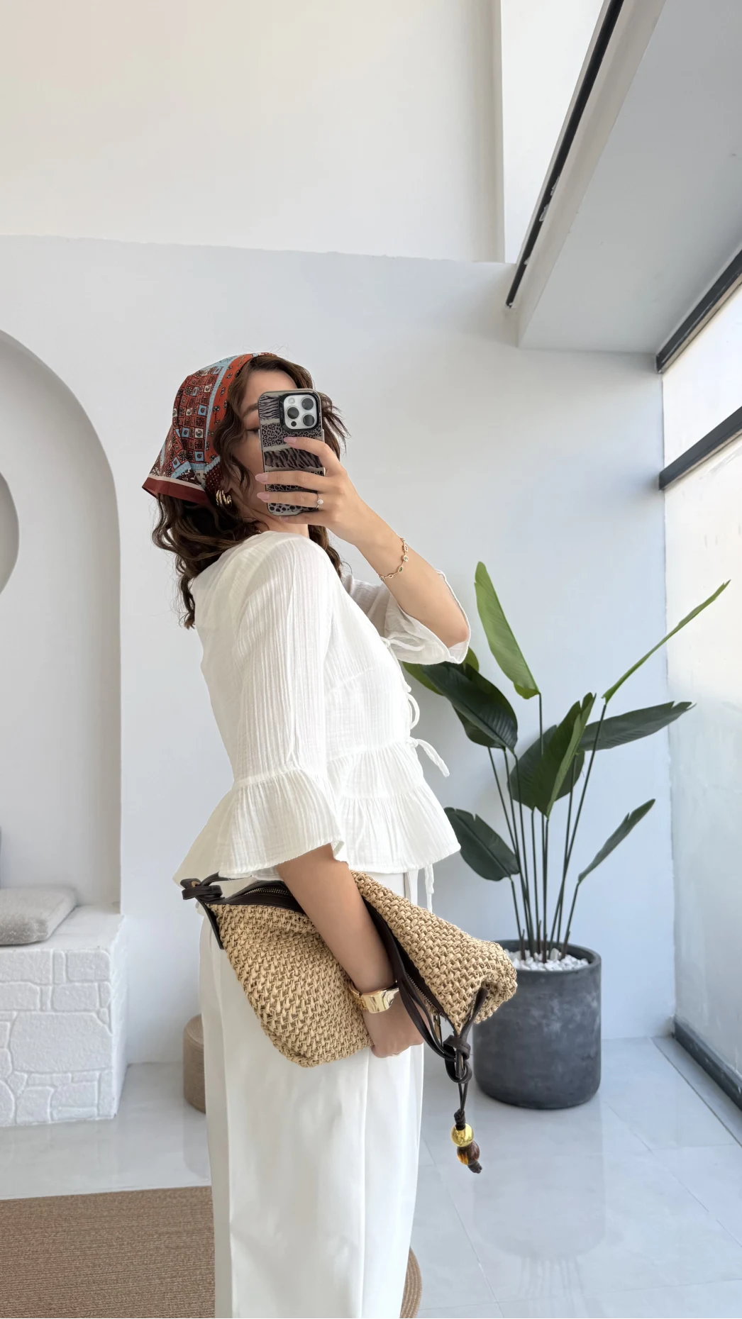 1013 - Seren Katlı Bağlamalı Bluz - Kırık Beyaz