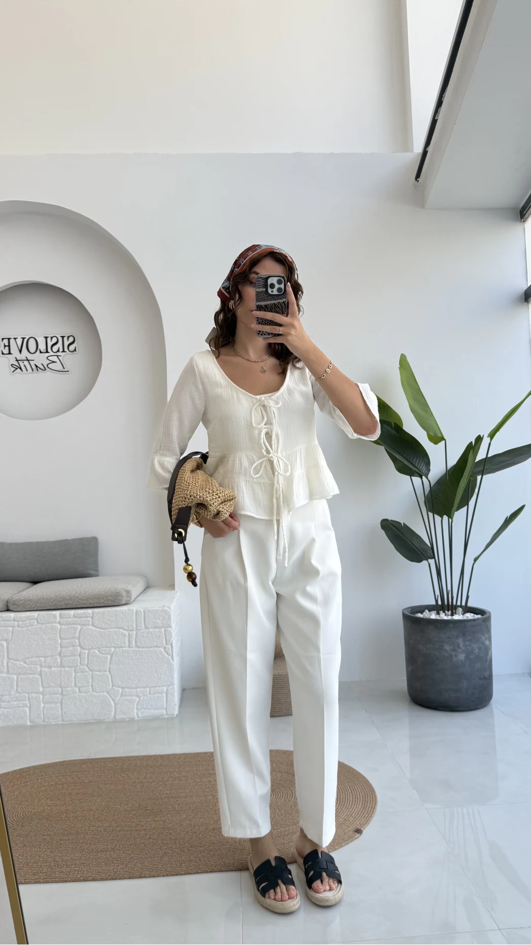 1013 - Seren Katlı Bağlamalı Bluz - Kırık Beyaz