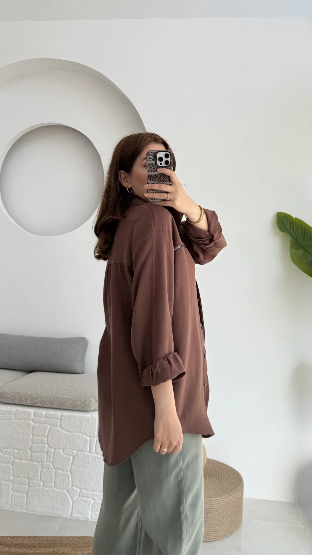 Şerit Detay Acı Kahve Gömlek - 2044