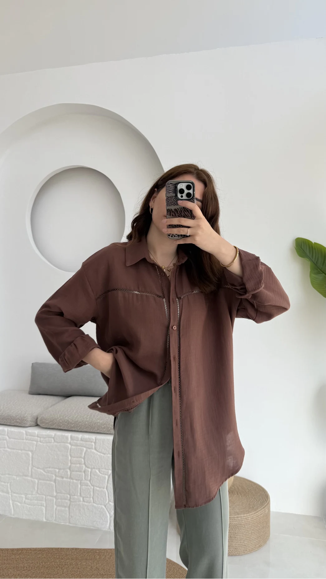 Şerit Detay Acı Kahve Gömlek - 2044