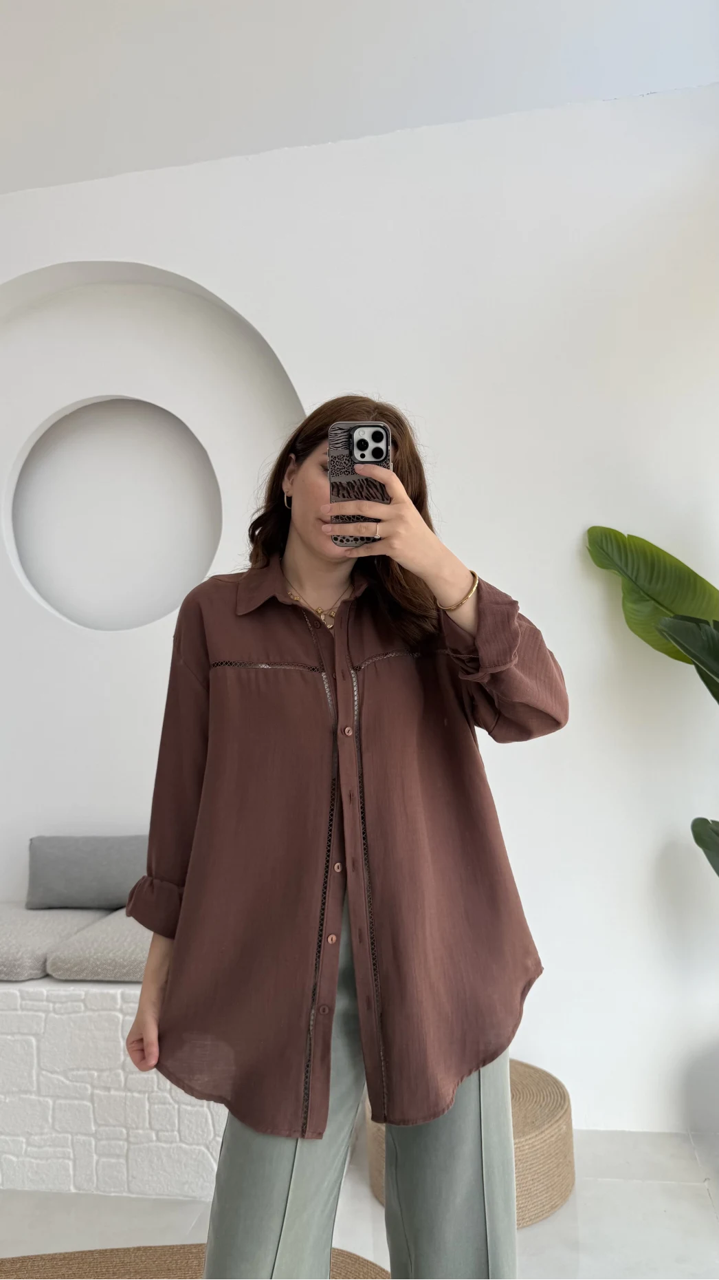 Şerit Detay Acı Kahve Gömlek - 2044