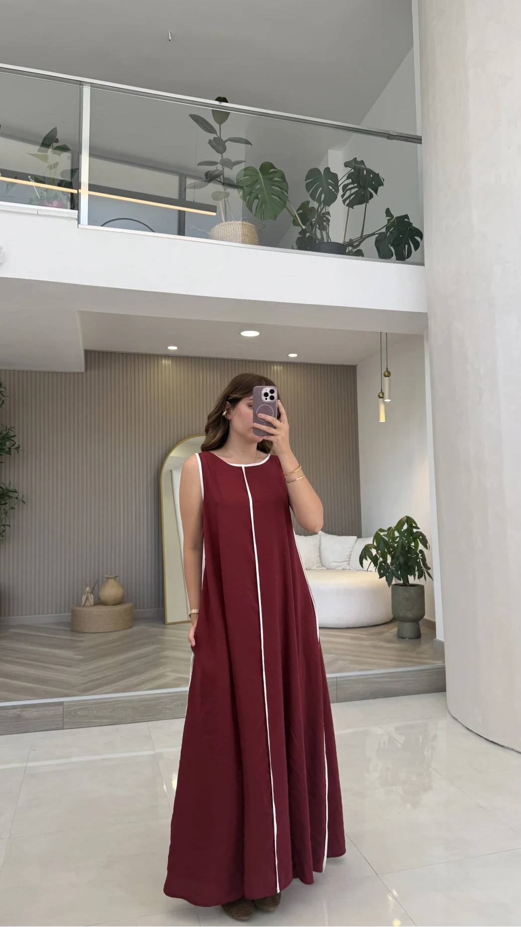 Şerit Detay Elbise Bordo
