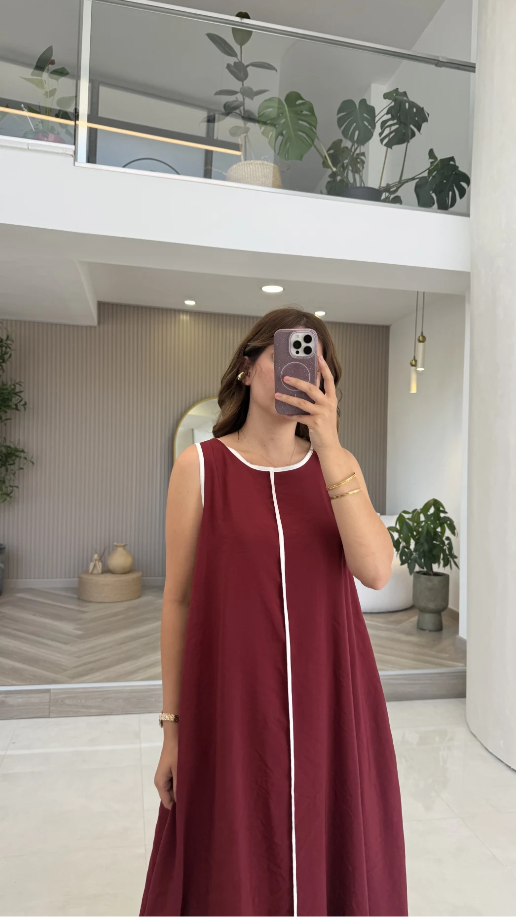Şerit Detay Elbise Bordo