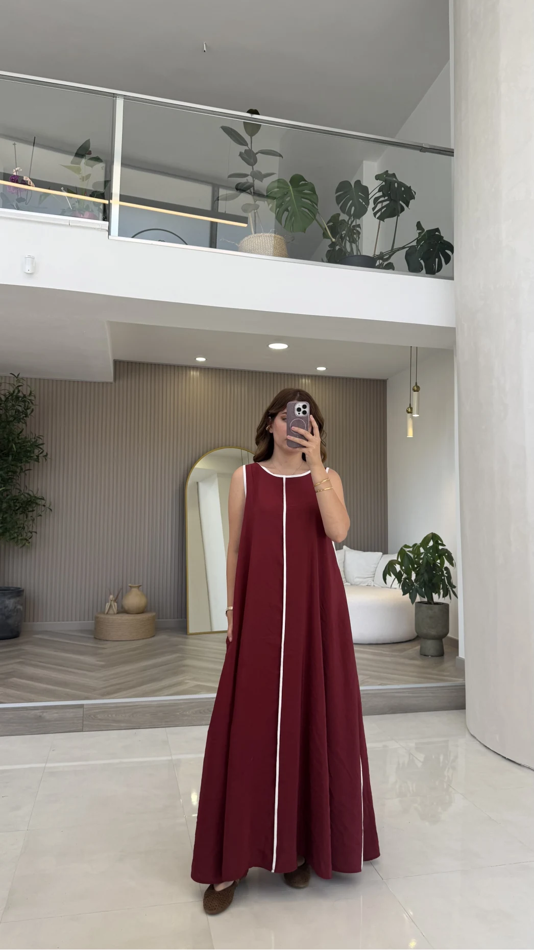 Şerit Detay Elbise Bordo