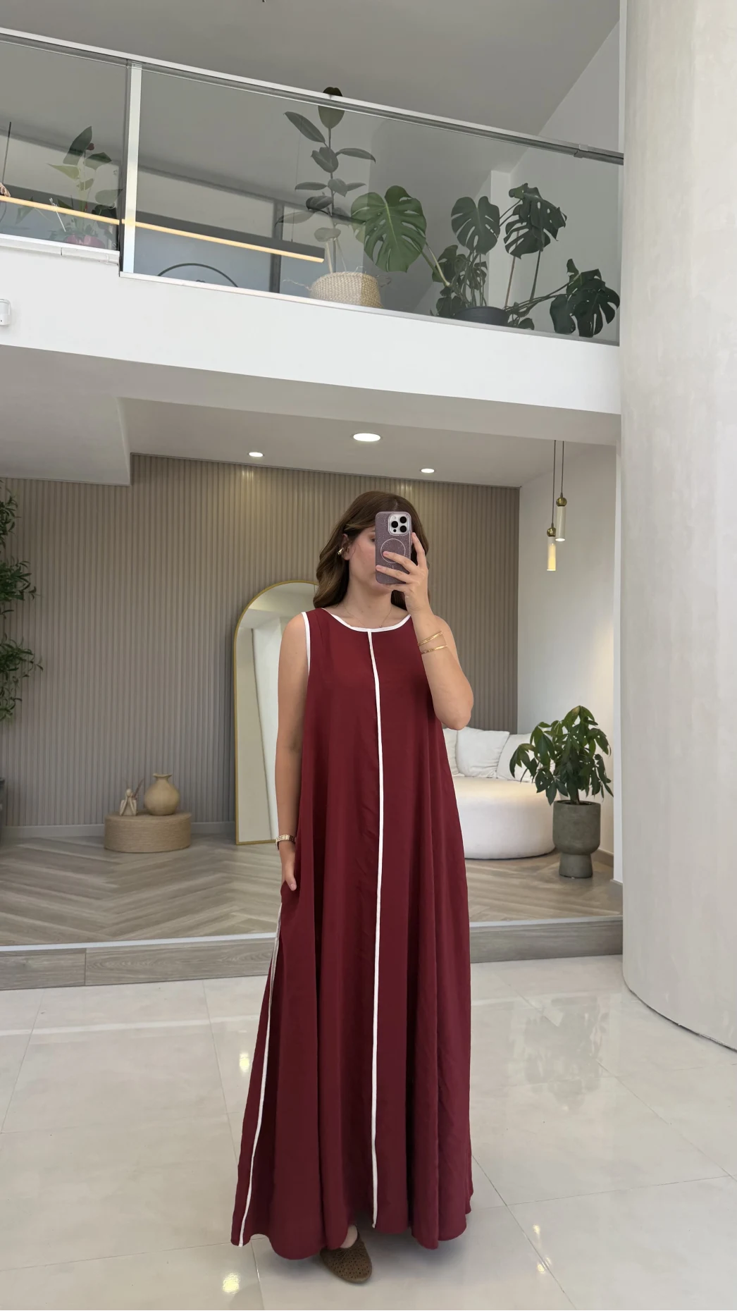Şerit Detay Elbise Bordo