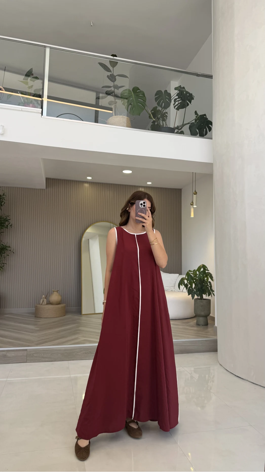 Şerit Detay Elbise Bordo