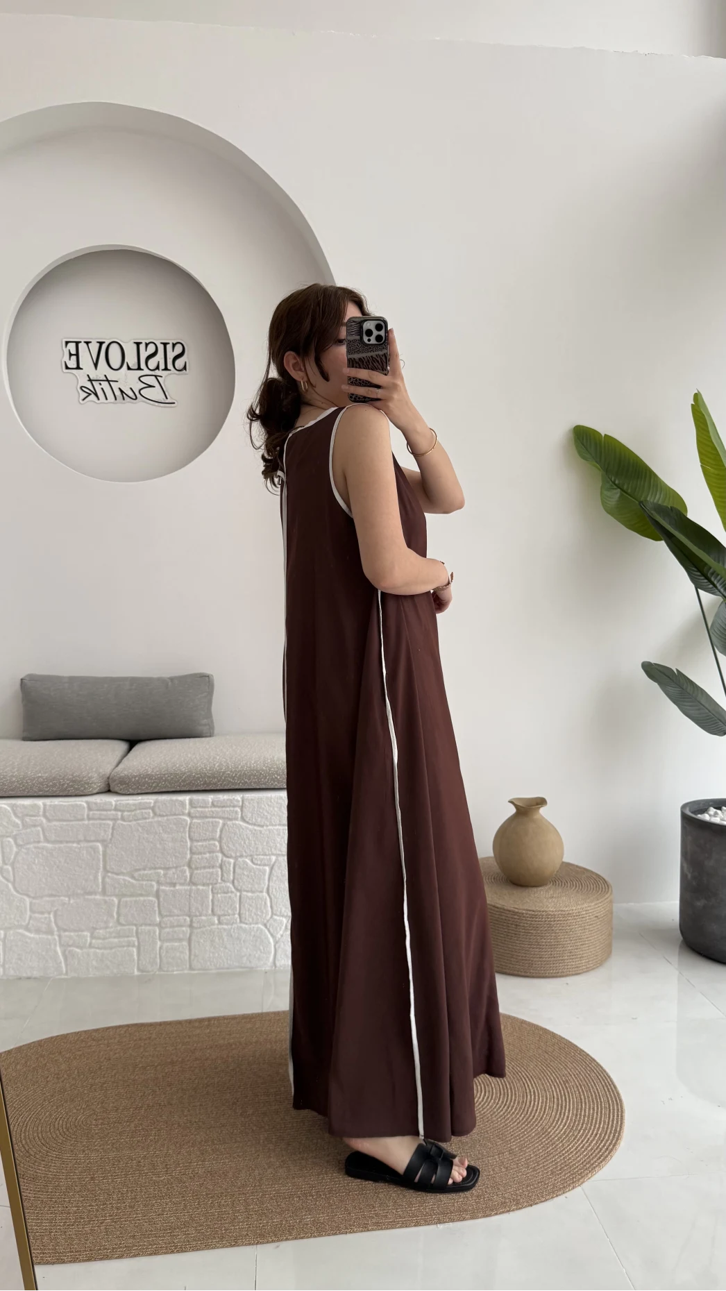 Şerit Detay Elbise Bordo