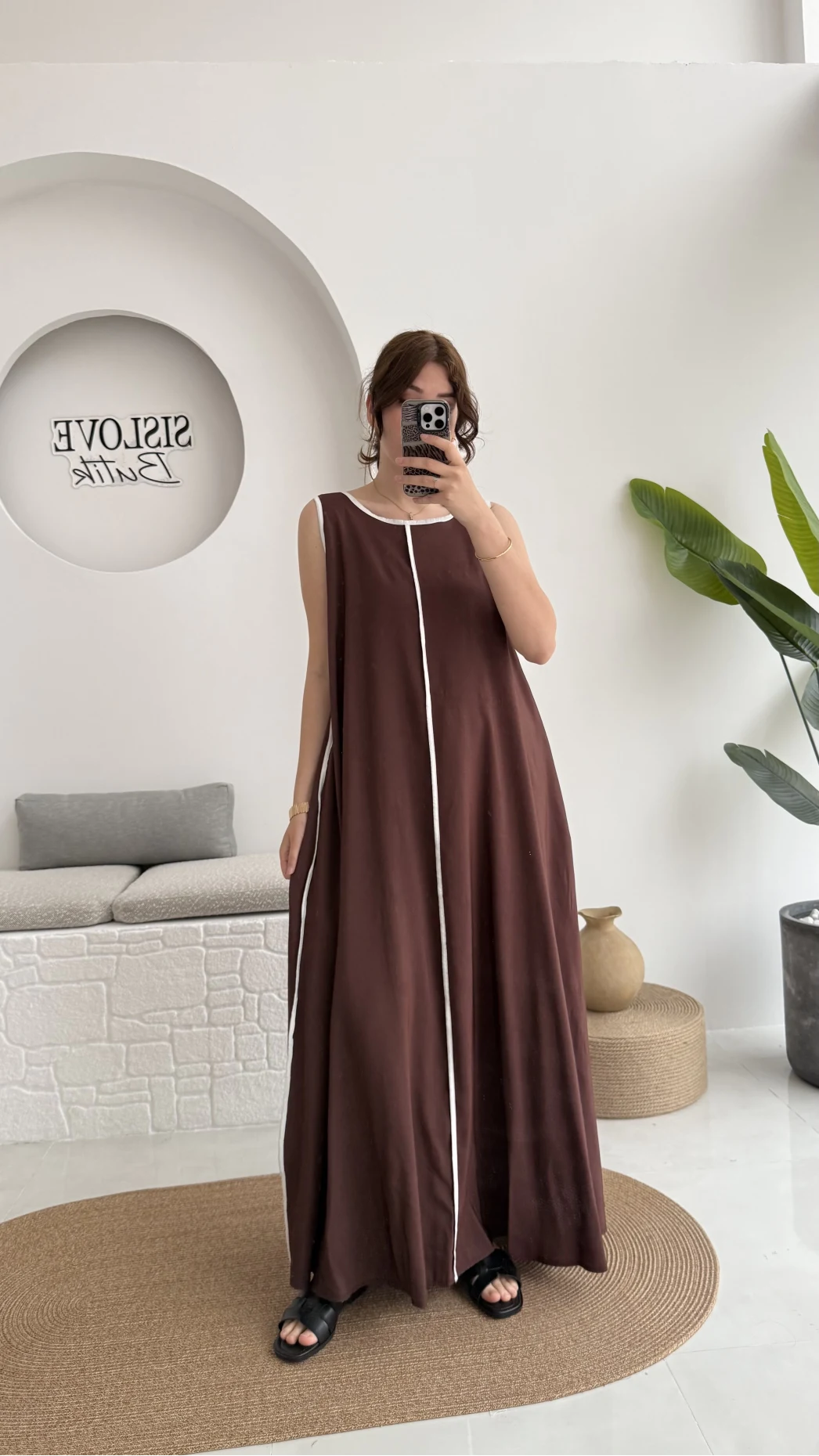 Şerit Detay Elbise Kahve