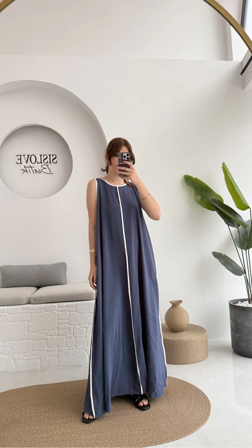 Şerit Detay Elbise Lacivert