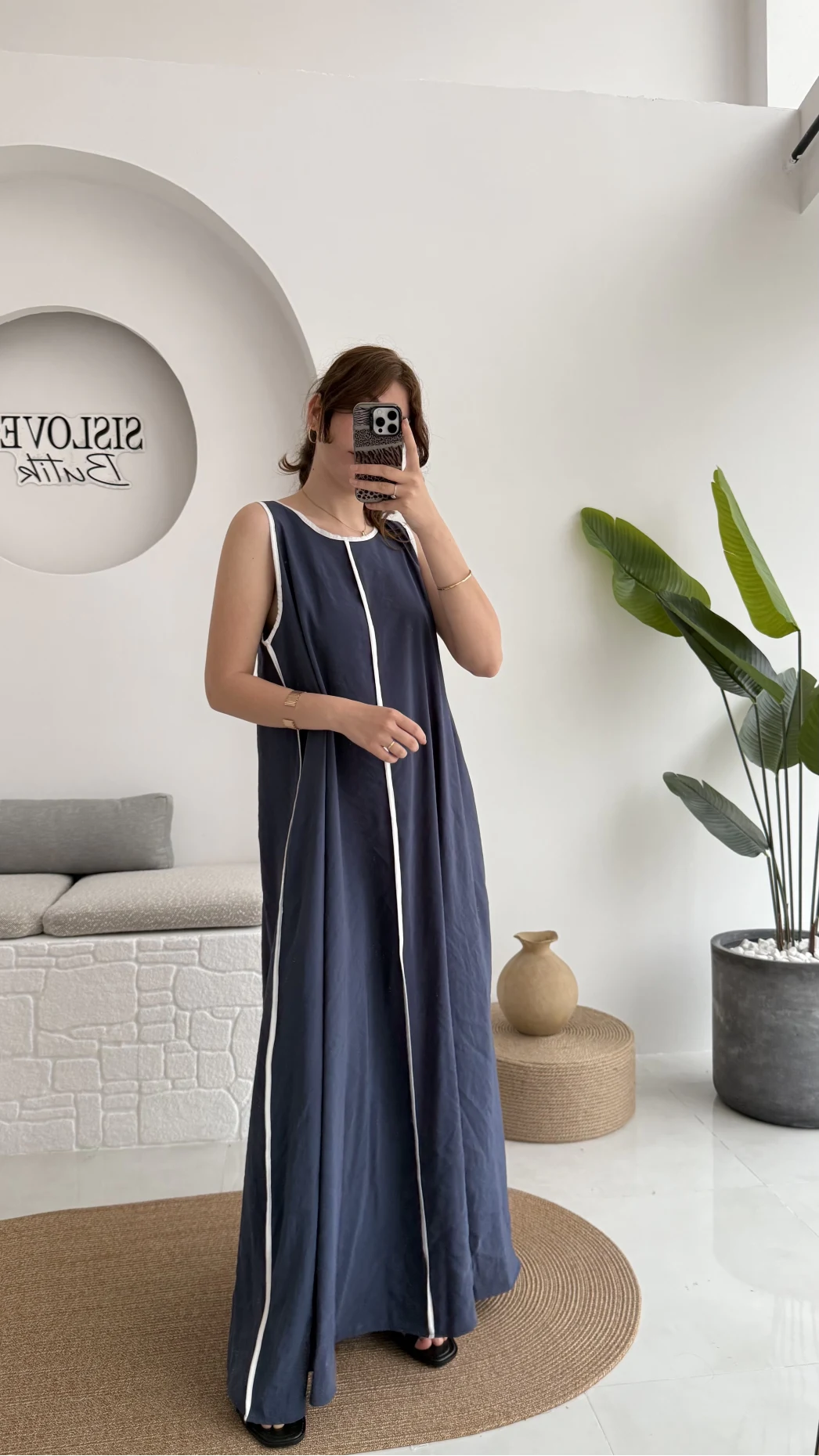 Şerit Detay Elbise Lacivert