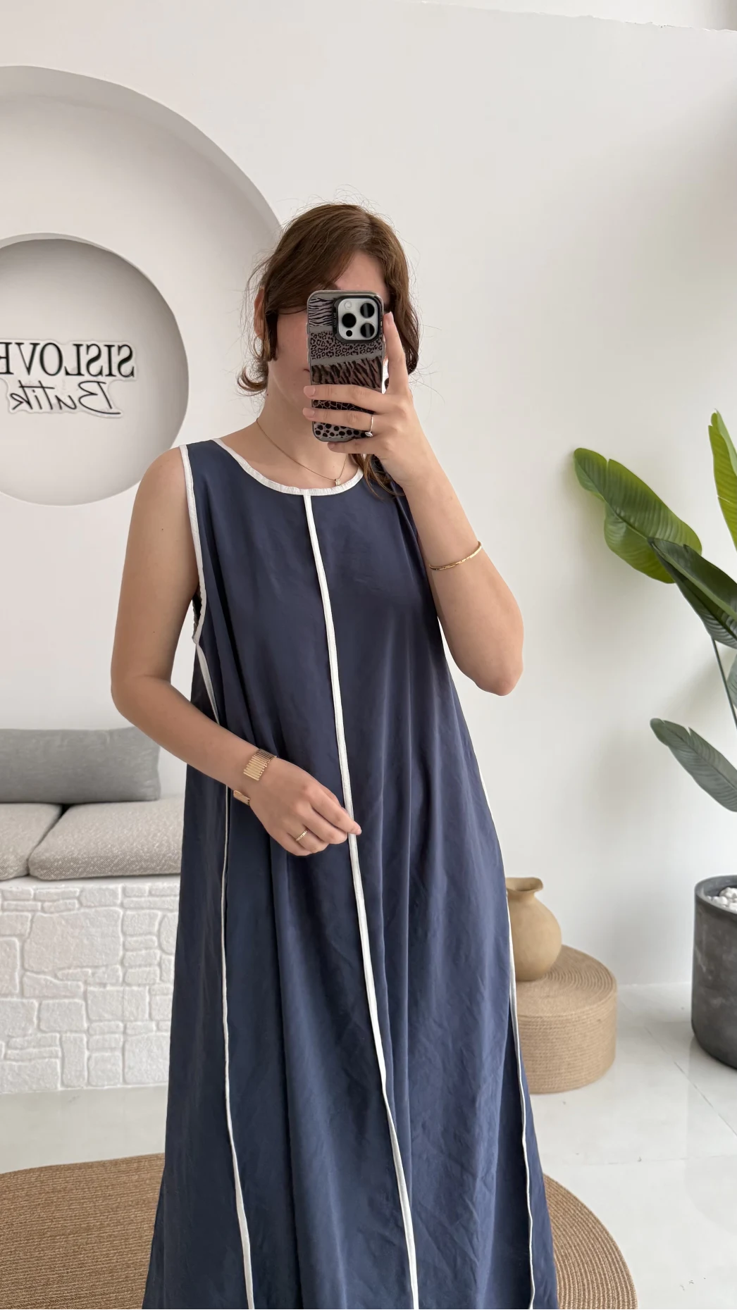 Şerit Detay Elbise Lacivert