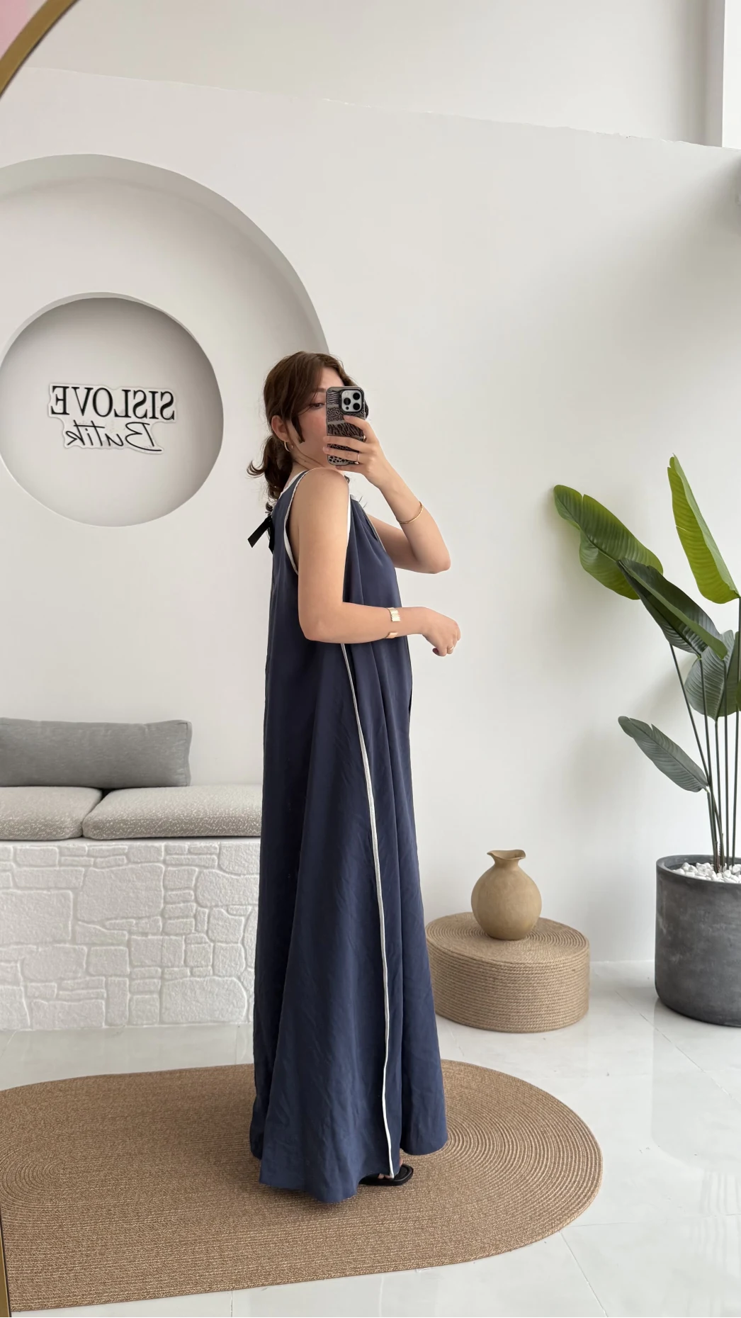 Şerit Detay Elbise Lacivert