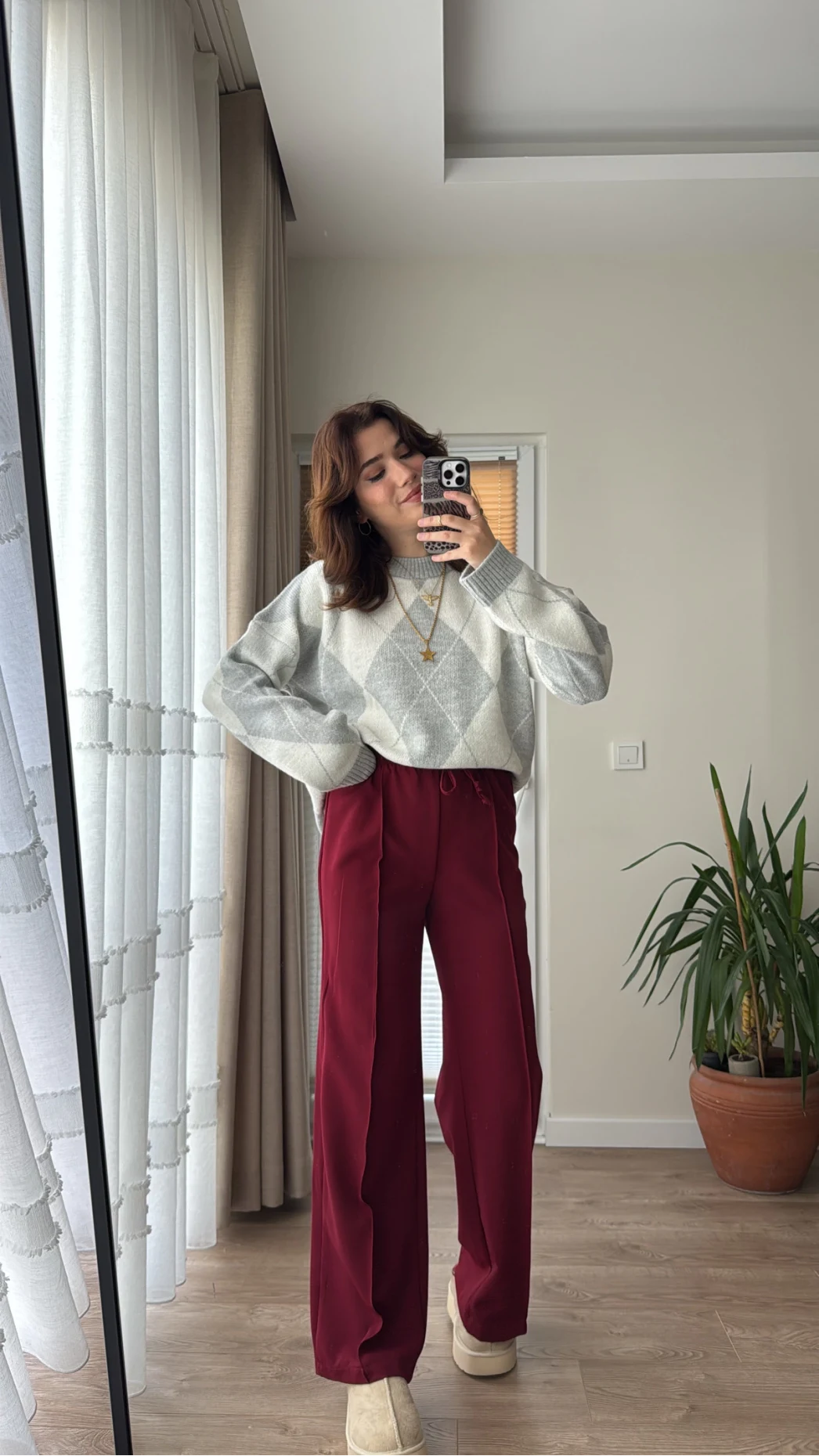 Şeritli Eşofman Pantolon Altı Bordo