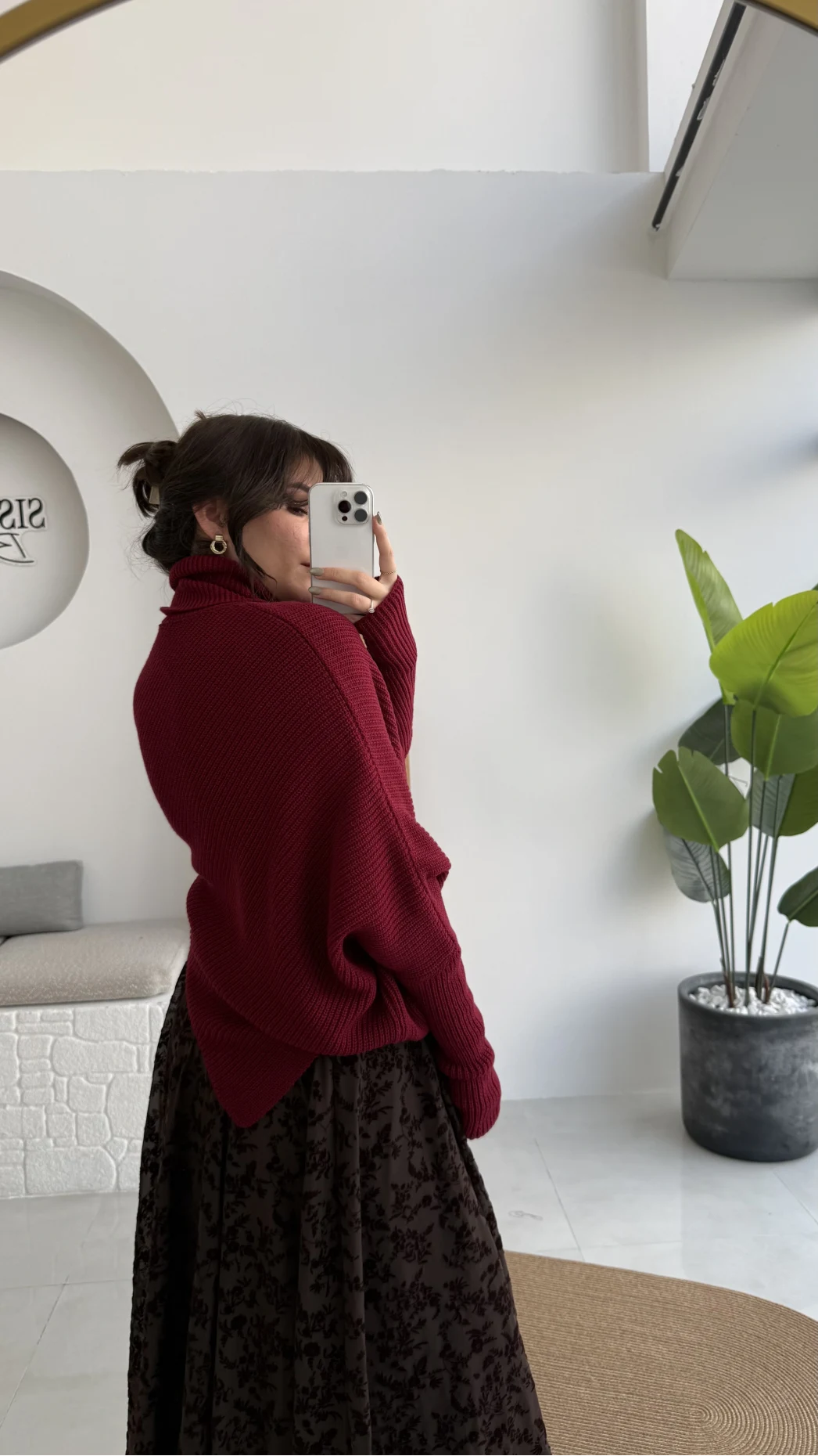 Shirley Asimetrik Kesim Boğazlı Triko Panço - Bordo