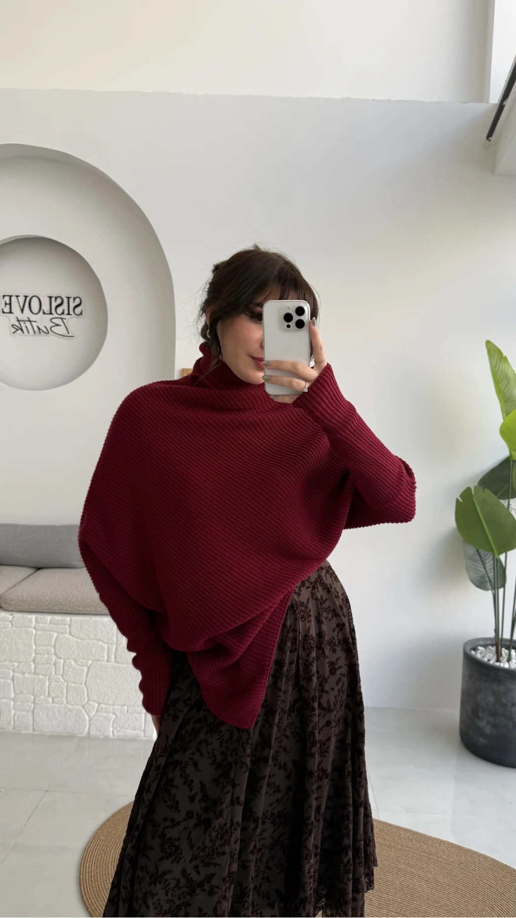 Shirley Asimetrik Kesim Boğazlı Triko Panço - Bordo