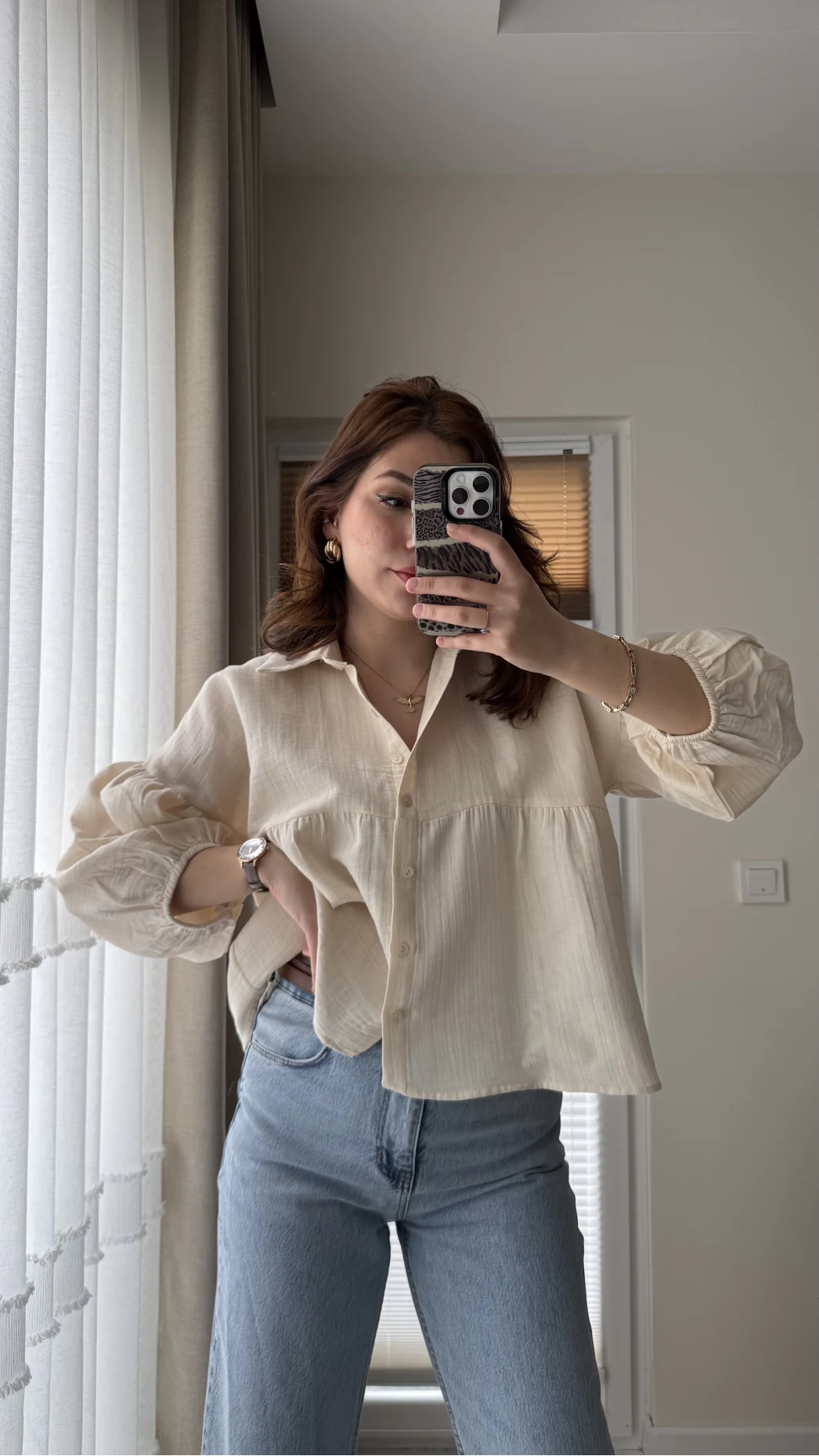 Siana Müslin Kumaş Krem Gömlek