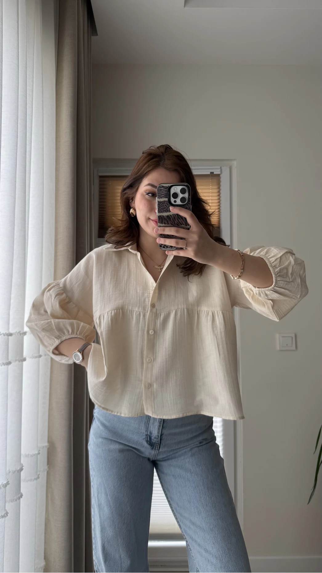 Siana Müslin Kumaş Krem Gömlek