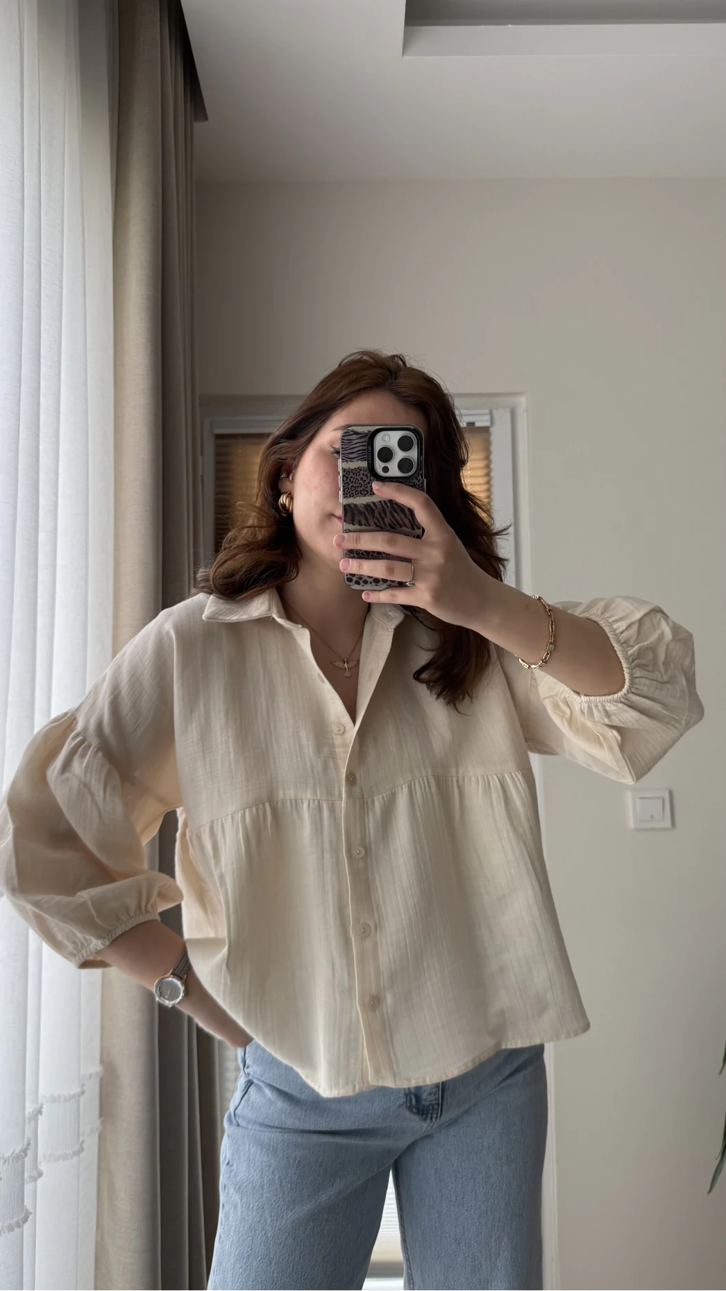 Siana Müslin Kumaş Krem Gömlek