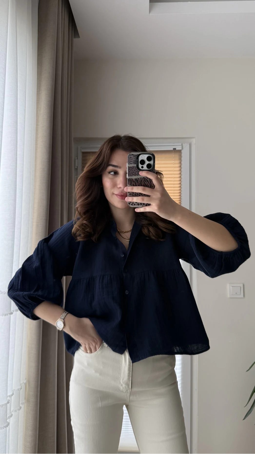 Siana Müslin Kumaş Lacivert Gömlek