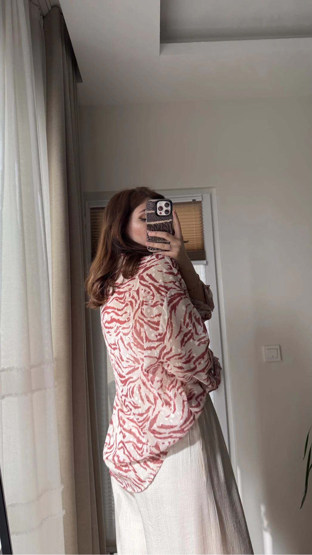 Şifon Desenli Gömlek Pembe