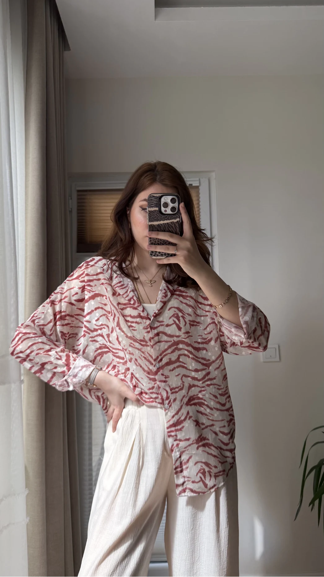 Şifon Desenli Gömlek Pembe