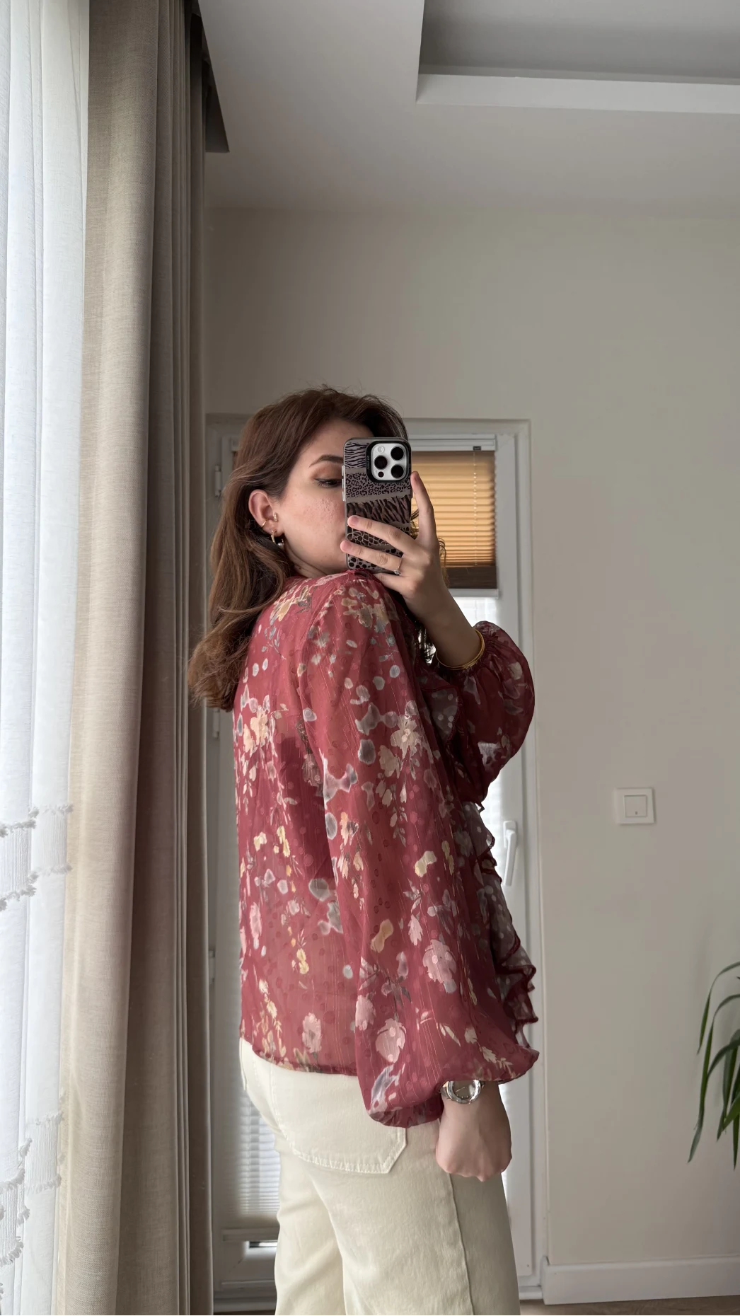 Şifon Fırfır Detay Bluz Kiremit