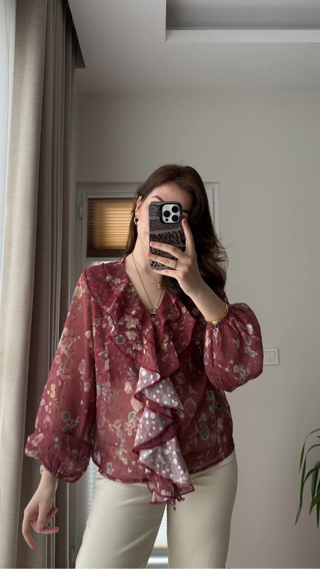 Şifon Fırfır Detay Bluz Kiremit