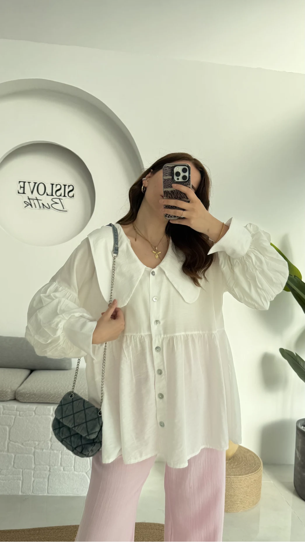 Bebe Yaka Şifon Gömlek - 252 -2017 - Beyaz