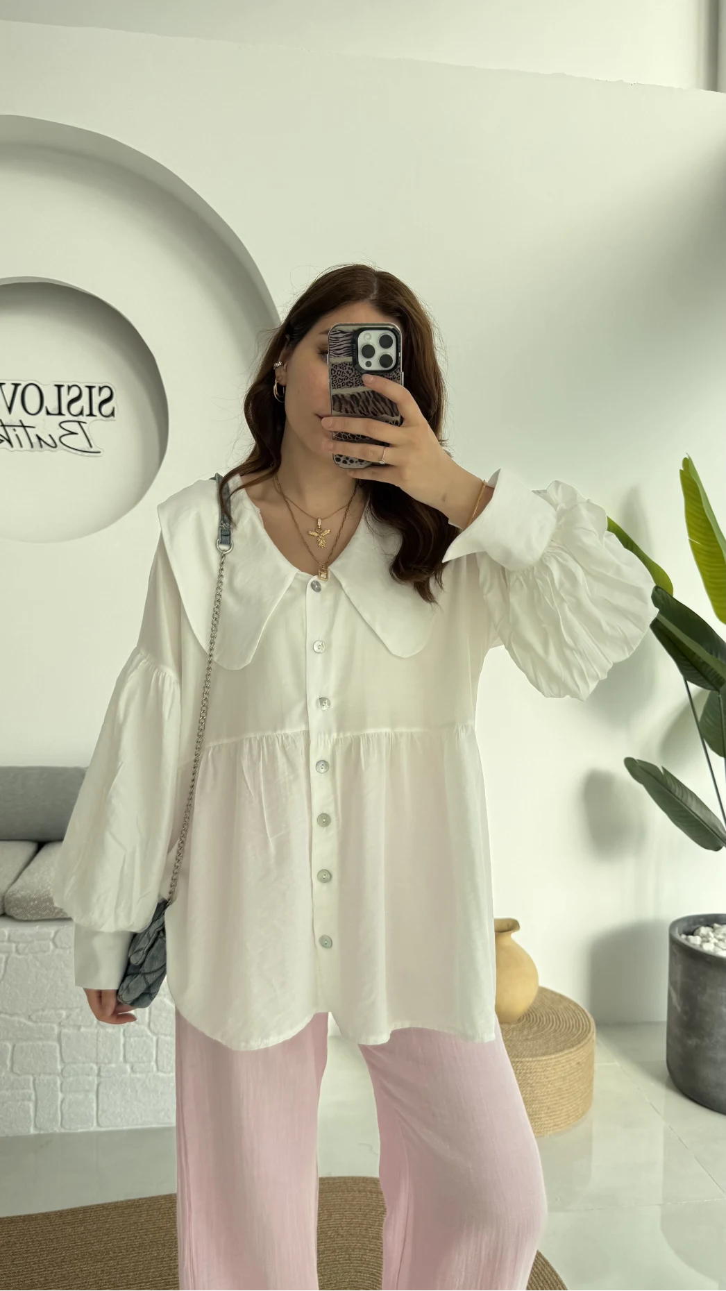 Bebe Yaka Şifon Gömlek - 252 -2017 - Beyaz